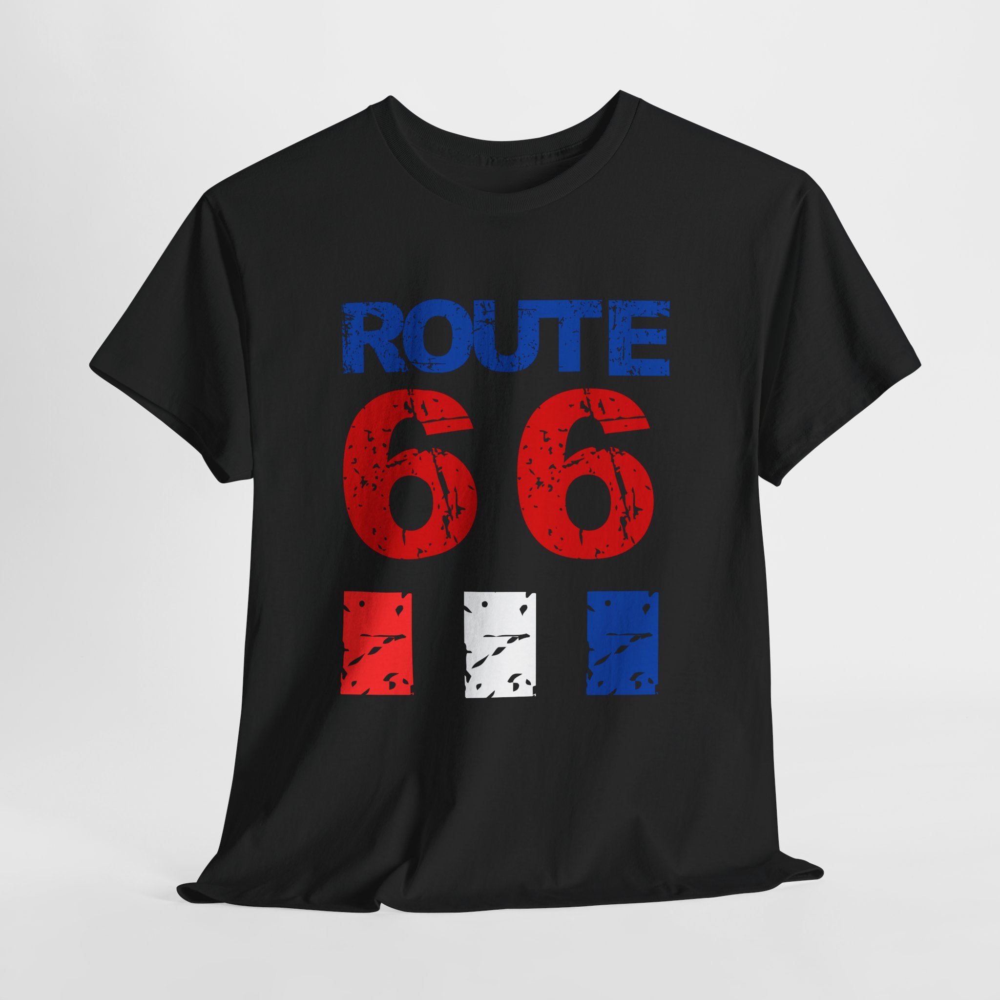 Route 66 Vintage Distressed  Unisex Heavy Cotton Tee — Americana Road Trip Shirt