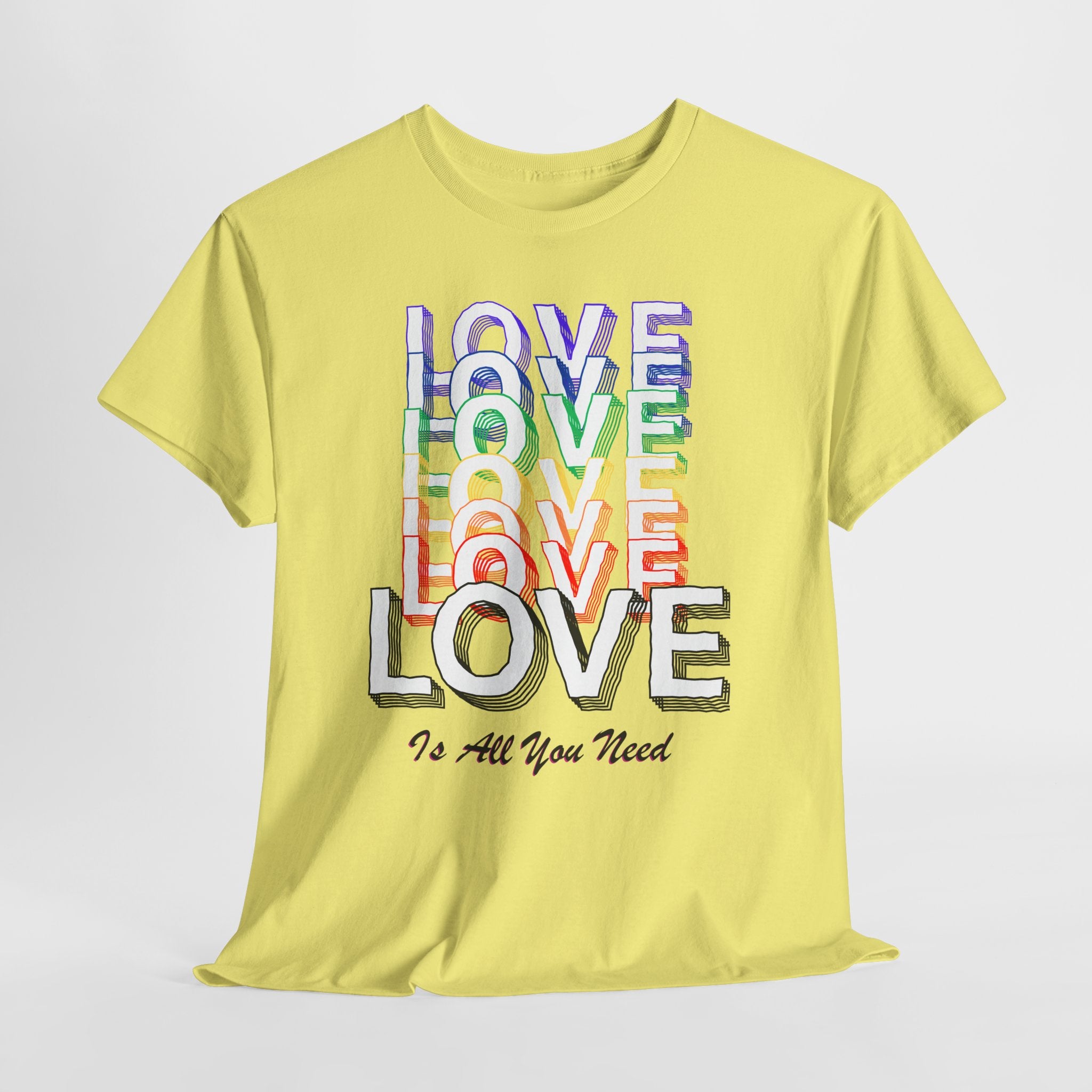 Love Rainbow Graphic  Unisex Heavy Cotton Tee — "Love Is All You Need" Casual Pride T-Shirt