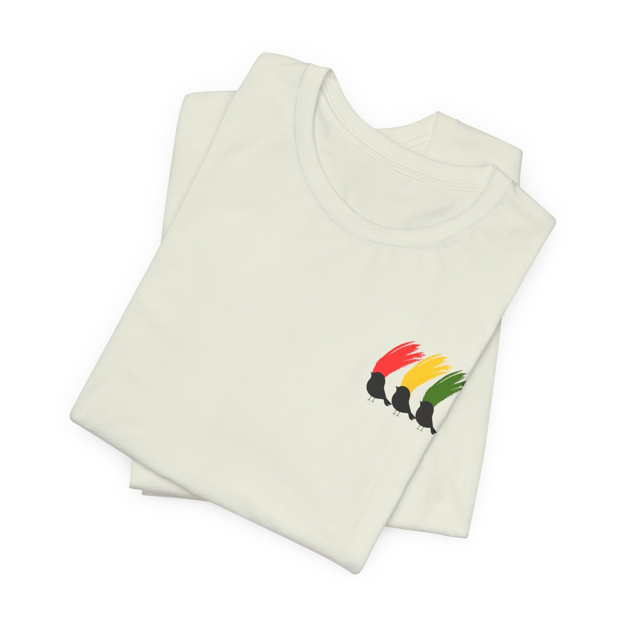 Colorful  Rasta Three Little Birds Unisex Jersey Tee with Vibrant Design, Casual Wear, Gift for Friends, Summer Fashion, Cozy Everyday Tee