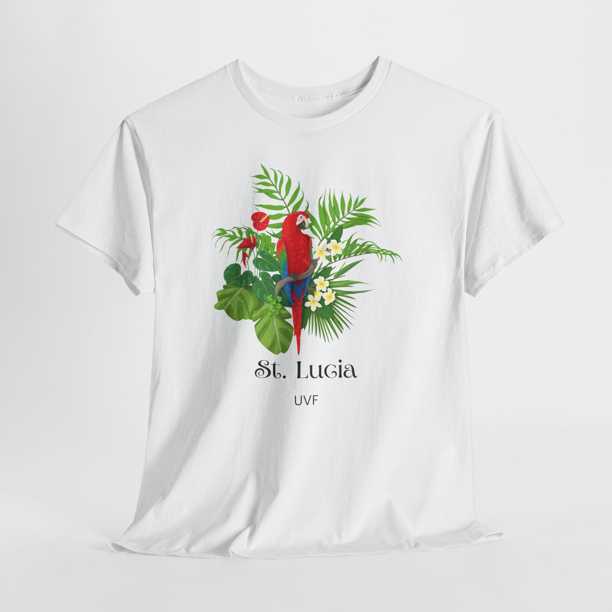 Colorful Tropical Paradise of St. Lucia, Caribbean Unisex Heavy Cotton Travel Tee - Destination St. Lucia