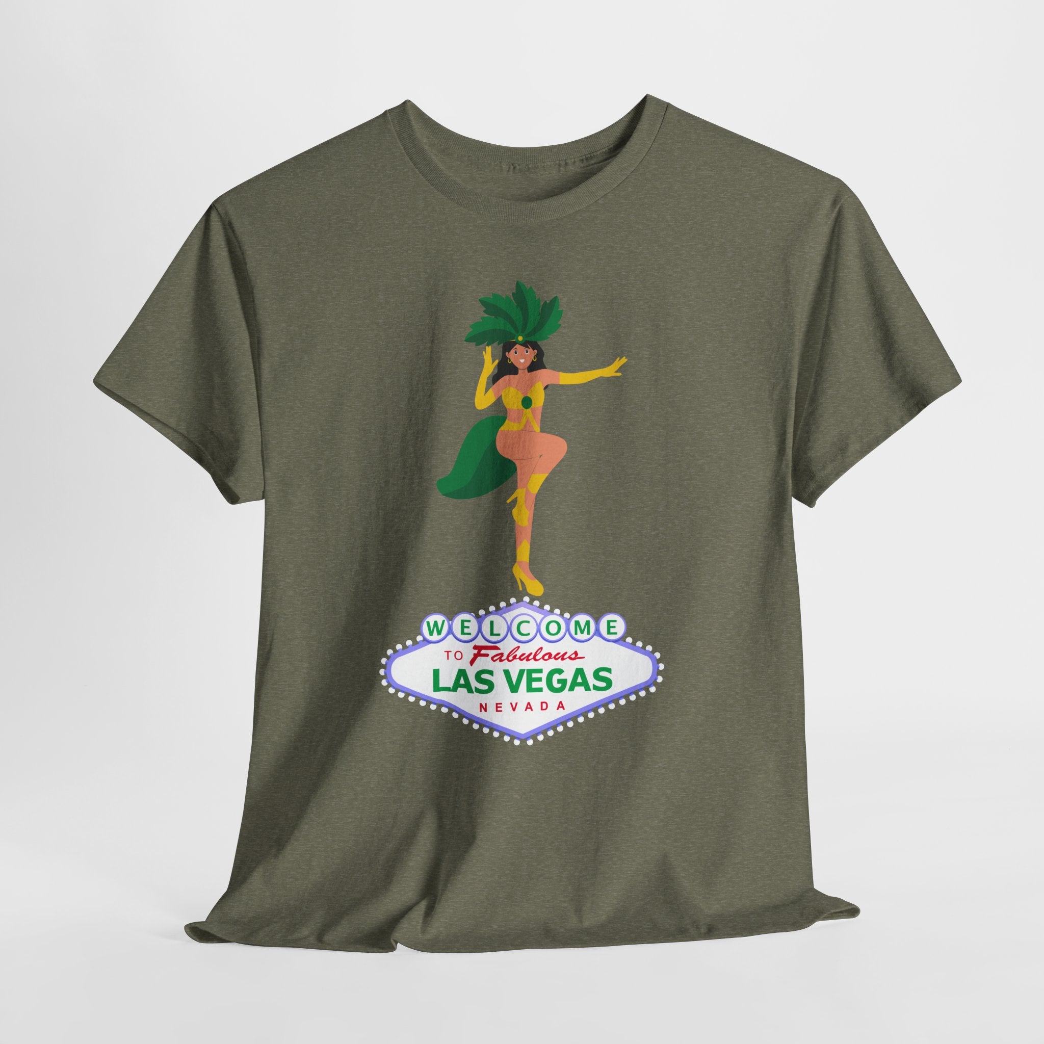 Let The Weekend Party begin with this Las Vegas Showgirl Unisex Heavy Cotton T-Shirt — Welcome to Fabulous Retro Vegas Tee
