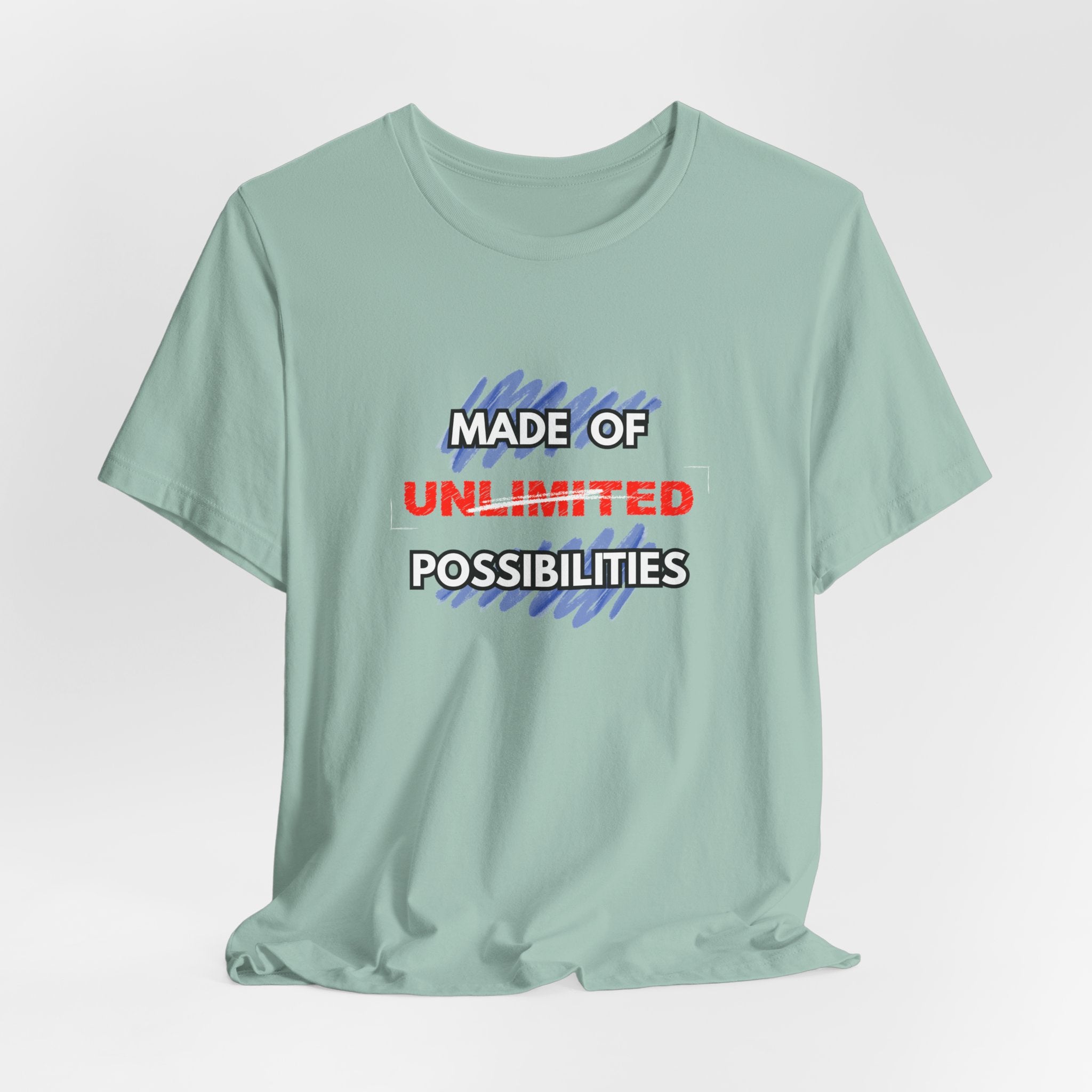 Inspirational Short Sleeve Unisex Workout Tee - Made of Unlimited Possibilities, Motivational Shirt, Casual Wear, Gift Idea, Everyday Tee, [...]