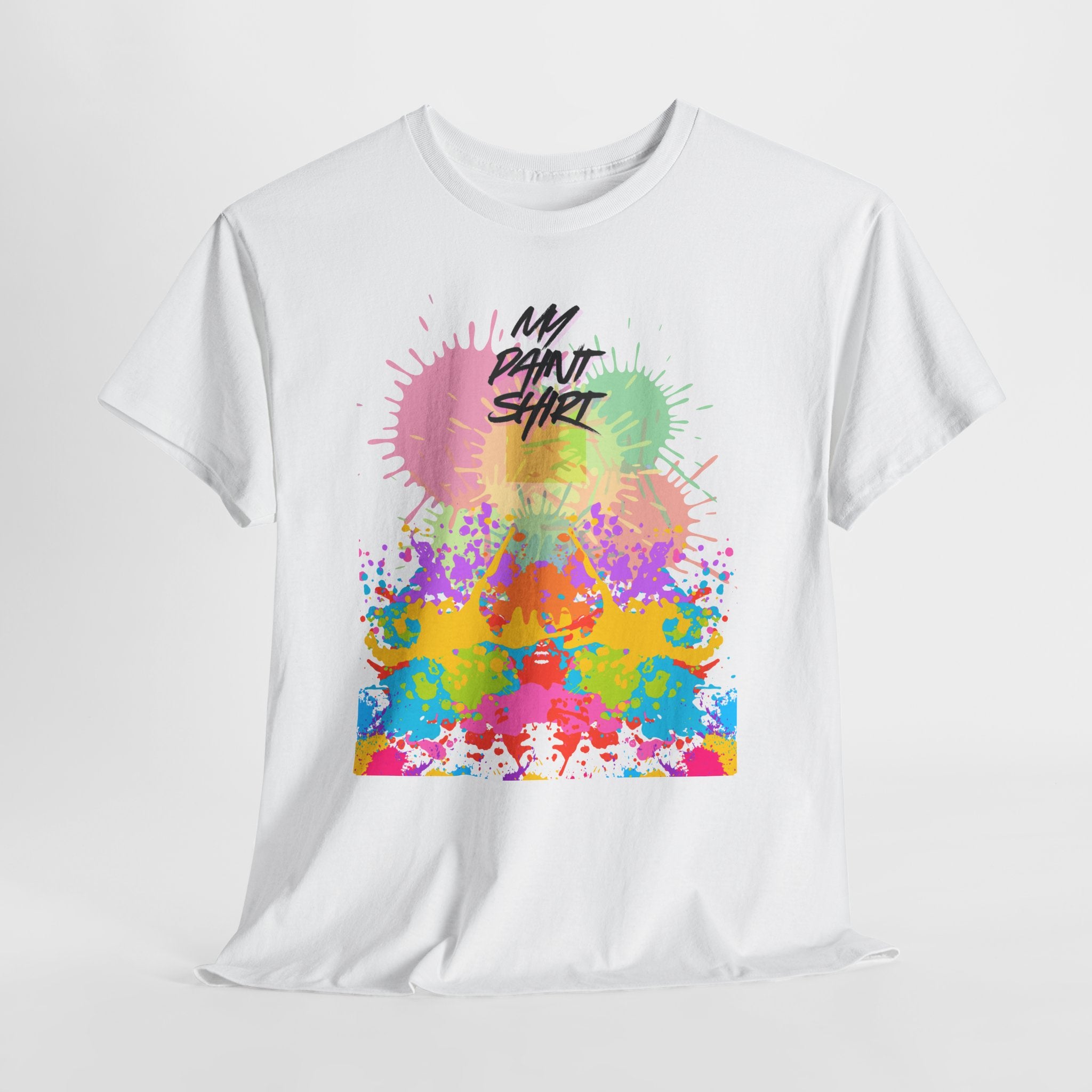 Fun Paint Splash Unisex Heavy Cotton T-Shirt — Colorful 'MY PAINT SHIRT' Perfect for the Artist in the Family