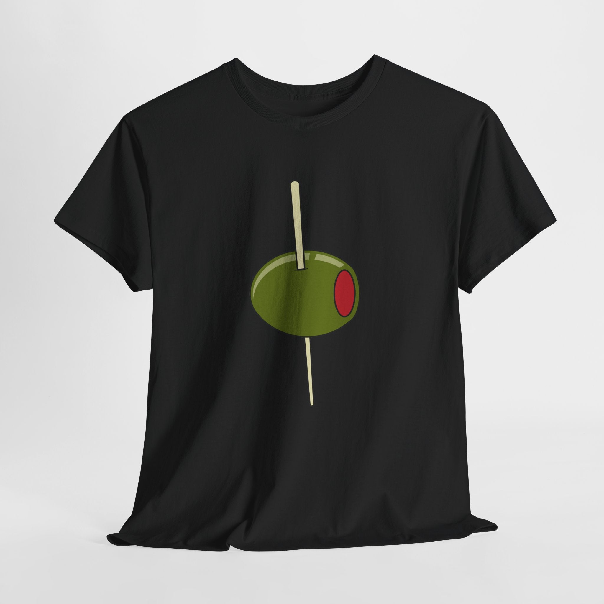 Contemporary Graphic Cocktail Olive on a Pick Unisex Heavy Cotton T-Shirt — Retro Martini Cocktail Graphic Tee