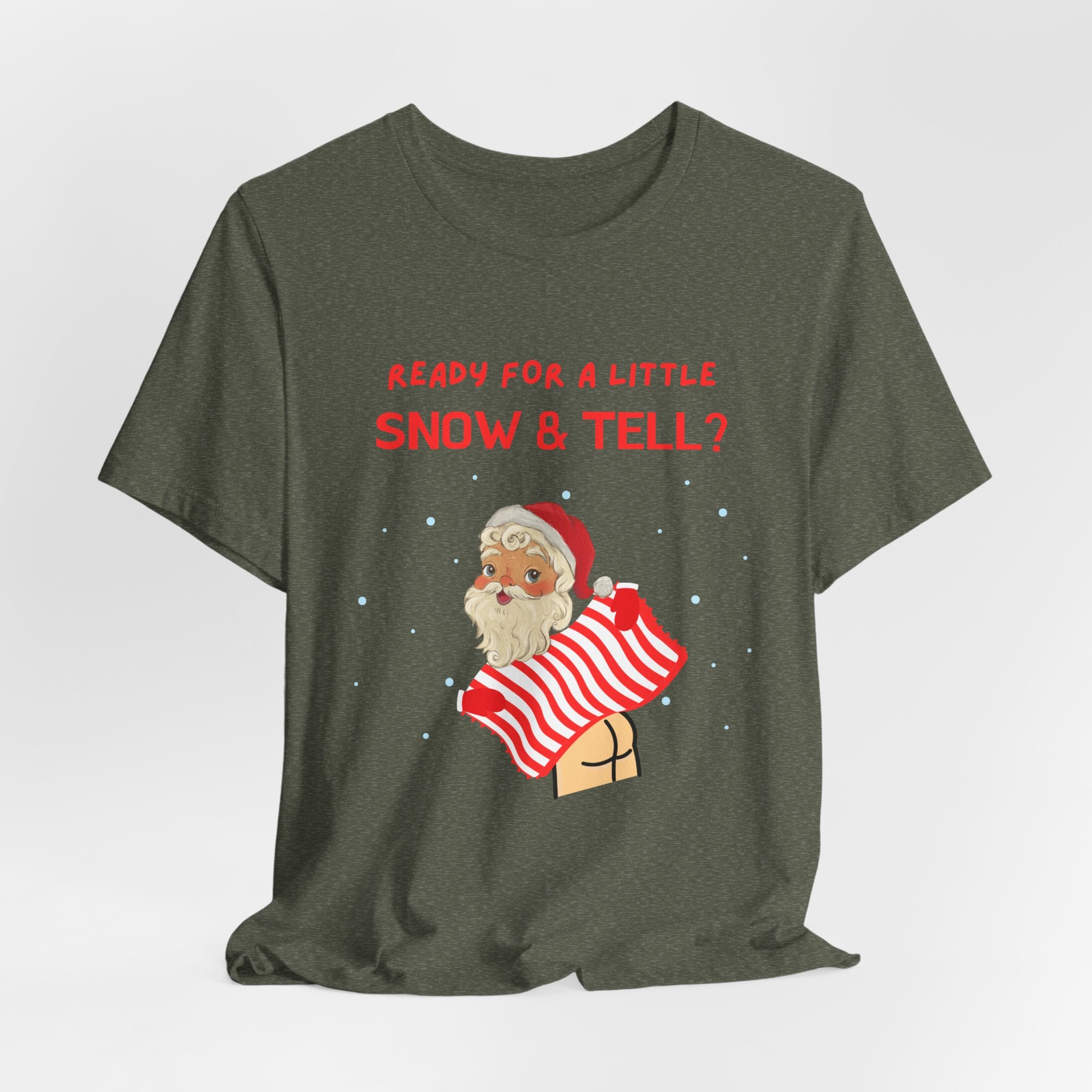 Funny but Naughty Vintage Santa  Unisex Heavy Cotton T-Shirt - "Ready for a Little Snow & Tell?" Christmas Tee