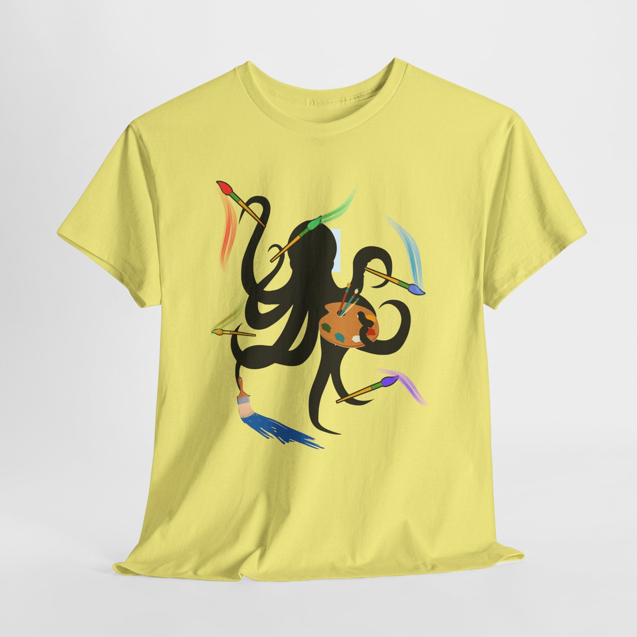 Fun Graphic Octopus Artist  Unisex Heavy Cotton T-Shirt — Colorful Octopus