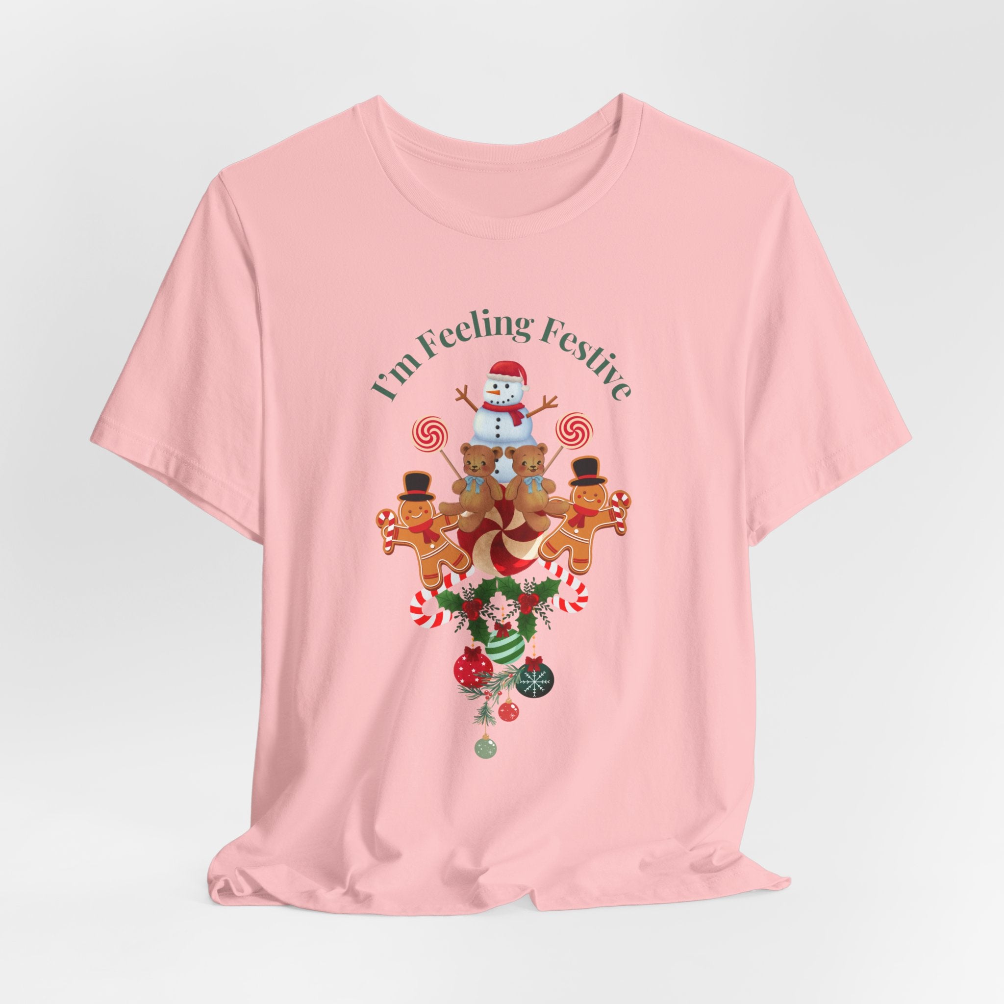 Colorful Holiday Tee — "I'm Feeling Festive" Christmas Reindeer & Snowman Graphic  Unisex Heavy Cotton T-Shirt