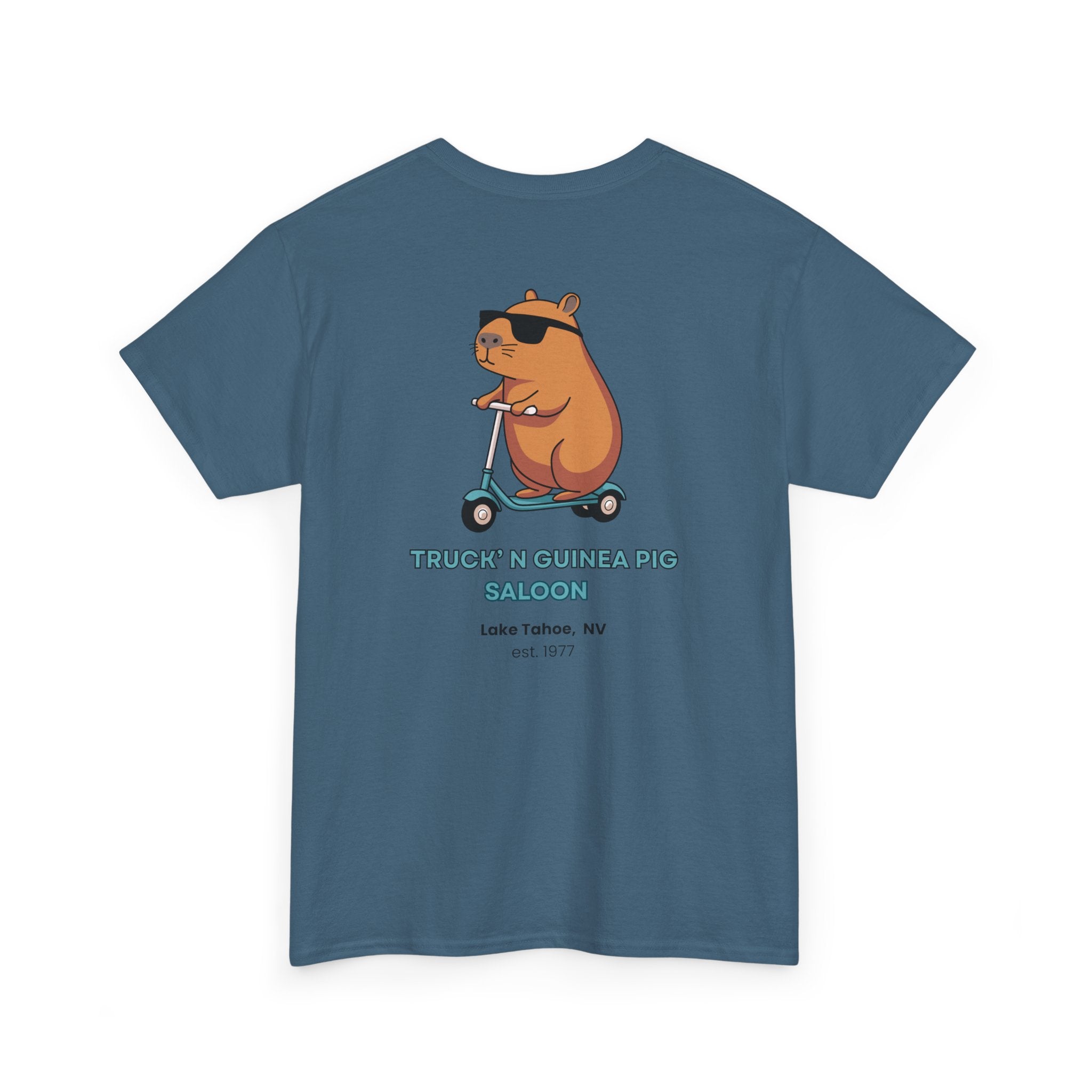 Cool Truck'n Guinea Pig  Lake Tahoe, NV (Back Design) Tee | Fun Unisex Heavy Cotton T-Shirt for Animal Lovers, Casual Wear, Gift for Birthdays, Summer Vibes, Pig Lovers