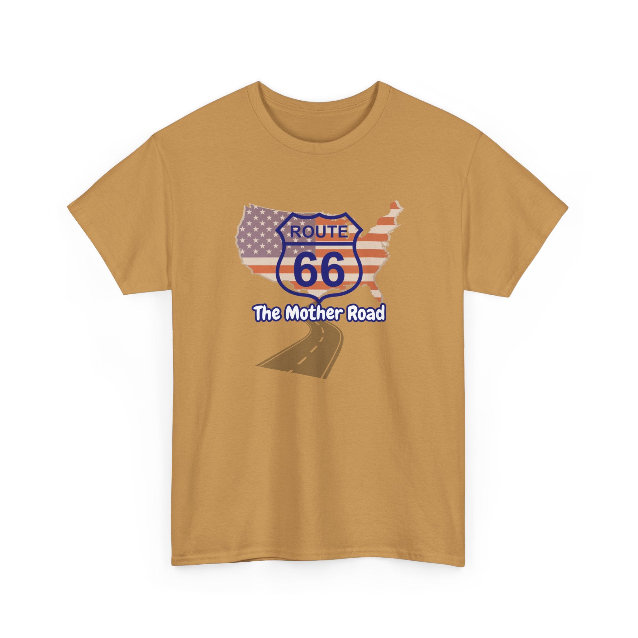US Route 66 The Mother Road Unisex Heavy Cotton Tee - Vintage Americana T-Shirt, Travel Shirt, Road Trip Gift, USA Route Apparel, Fun Summer Wear
