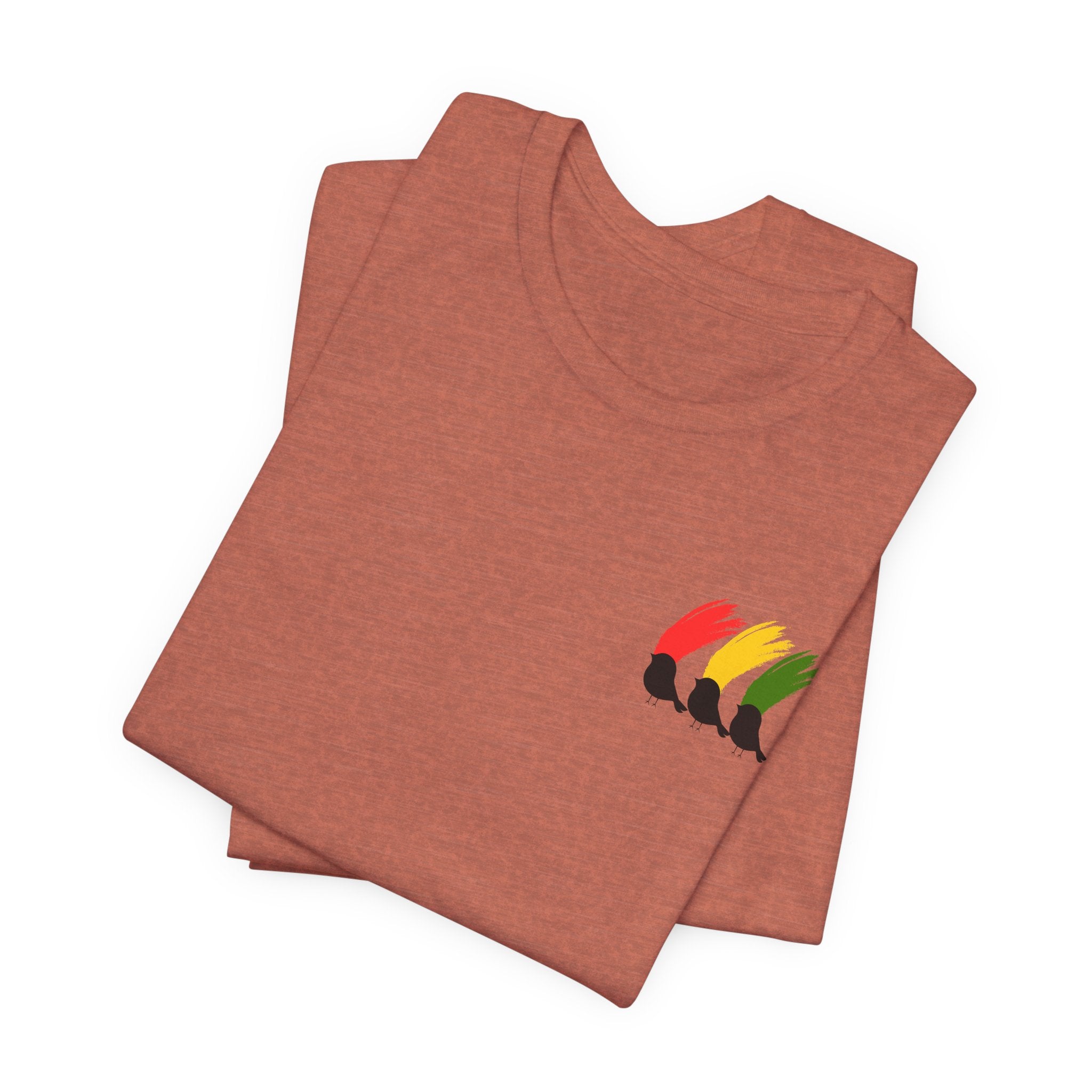 Colorful  Rasta Three Little Birds Unisex Jersey Tee with Vibrant Design, Casual Wear, Gift for Friends, Summer Fashion, Cozy Everyday Tee