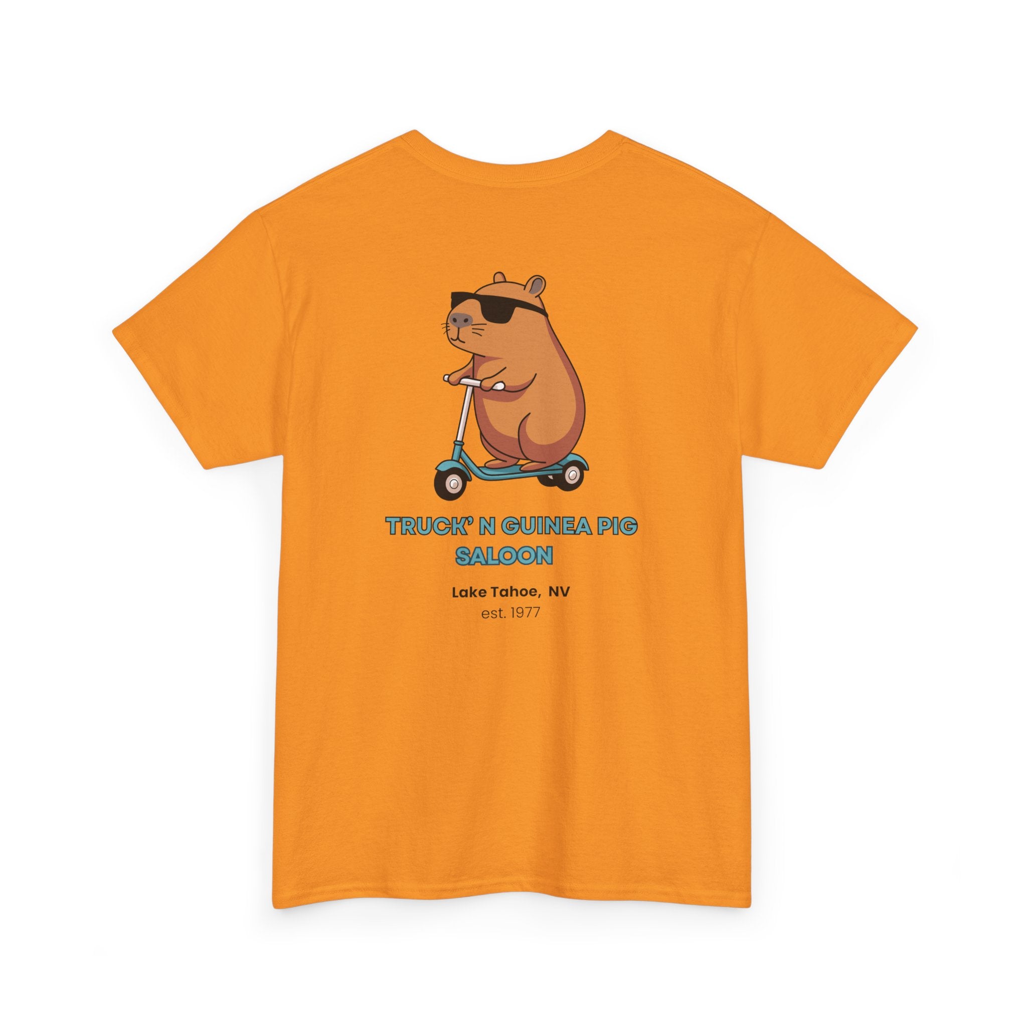Cool Truck'n Guinea Pig  Lake Tahoe, NV (Back Design) Tee | Fun Unisex Heavy Cotton T-Shirt for Animal Lovers, Casual Wear, Gift for Birthdays, Summer Vibes, Pig Lovers