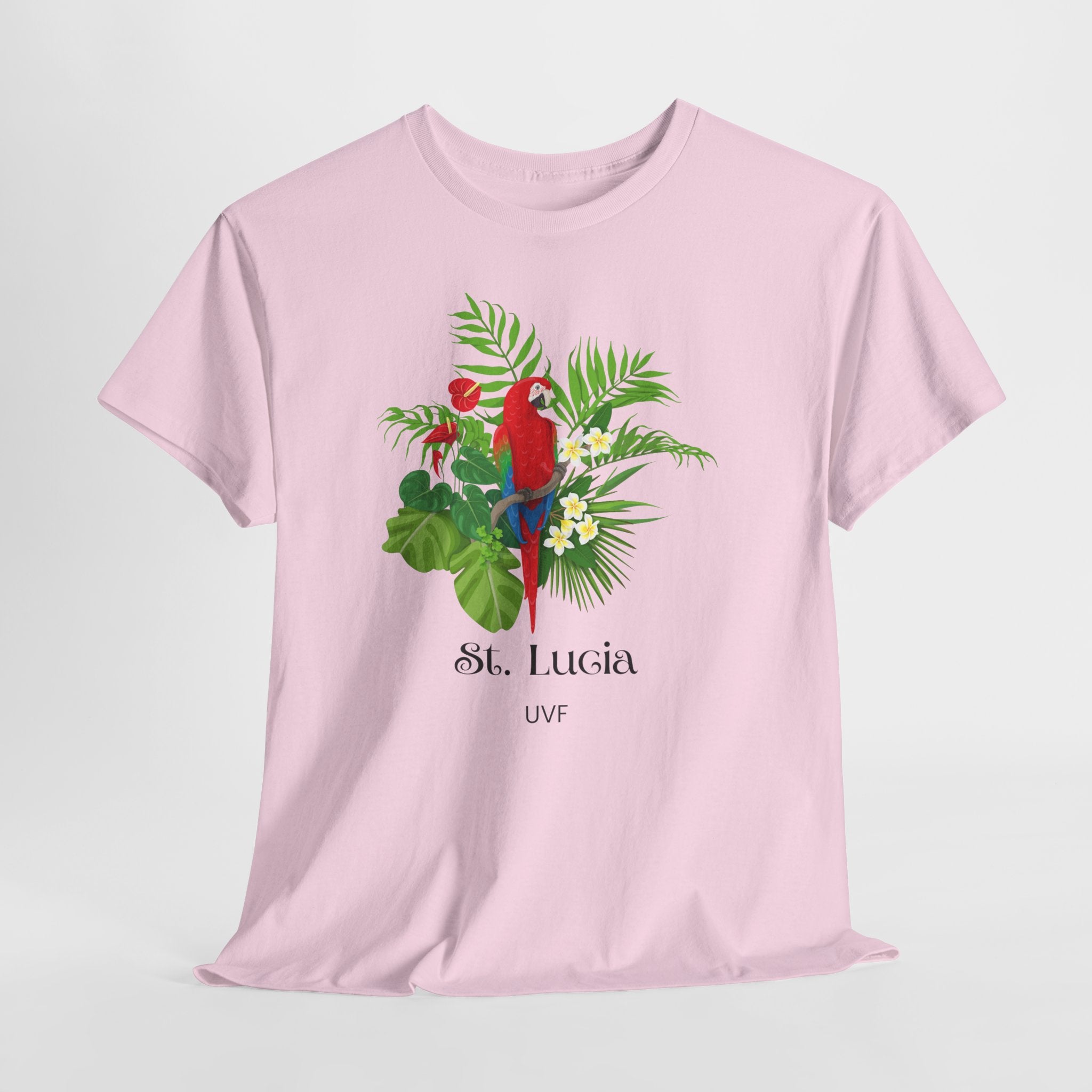 Colorful Tropical Paradise of St. Lucia, Caribbean Unisex Heavy Cotton Travel Tee - Destination St. Lucia