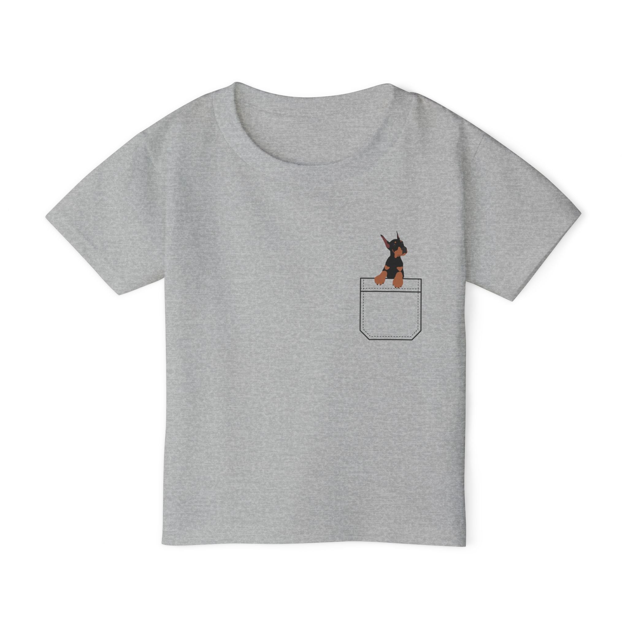 Cute and Fun Pocket Pet (Dog) Heavy Cotton  Toddler  Unisex T-Shirt.  There is NO Pocket in this Shirt.  The Pocket is part of the Design