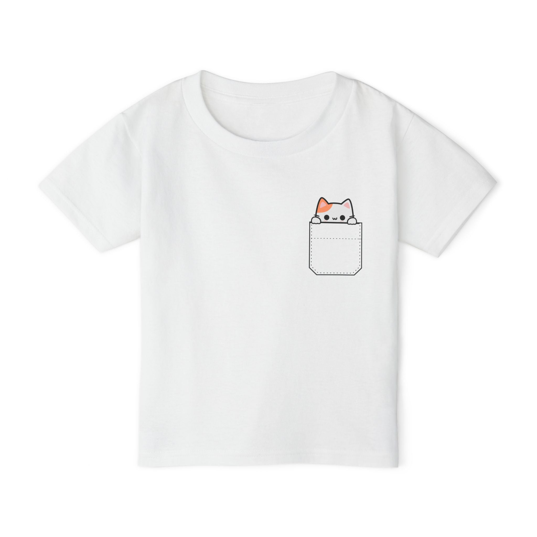 Cute and Playful Pocket Pet (Cat)  Unisex Heavy Cotton Toddler T-Shirt  There is NO Pocket in this Shirt.  The Pocket is part of the Artwork
