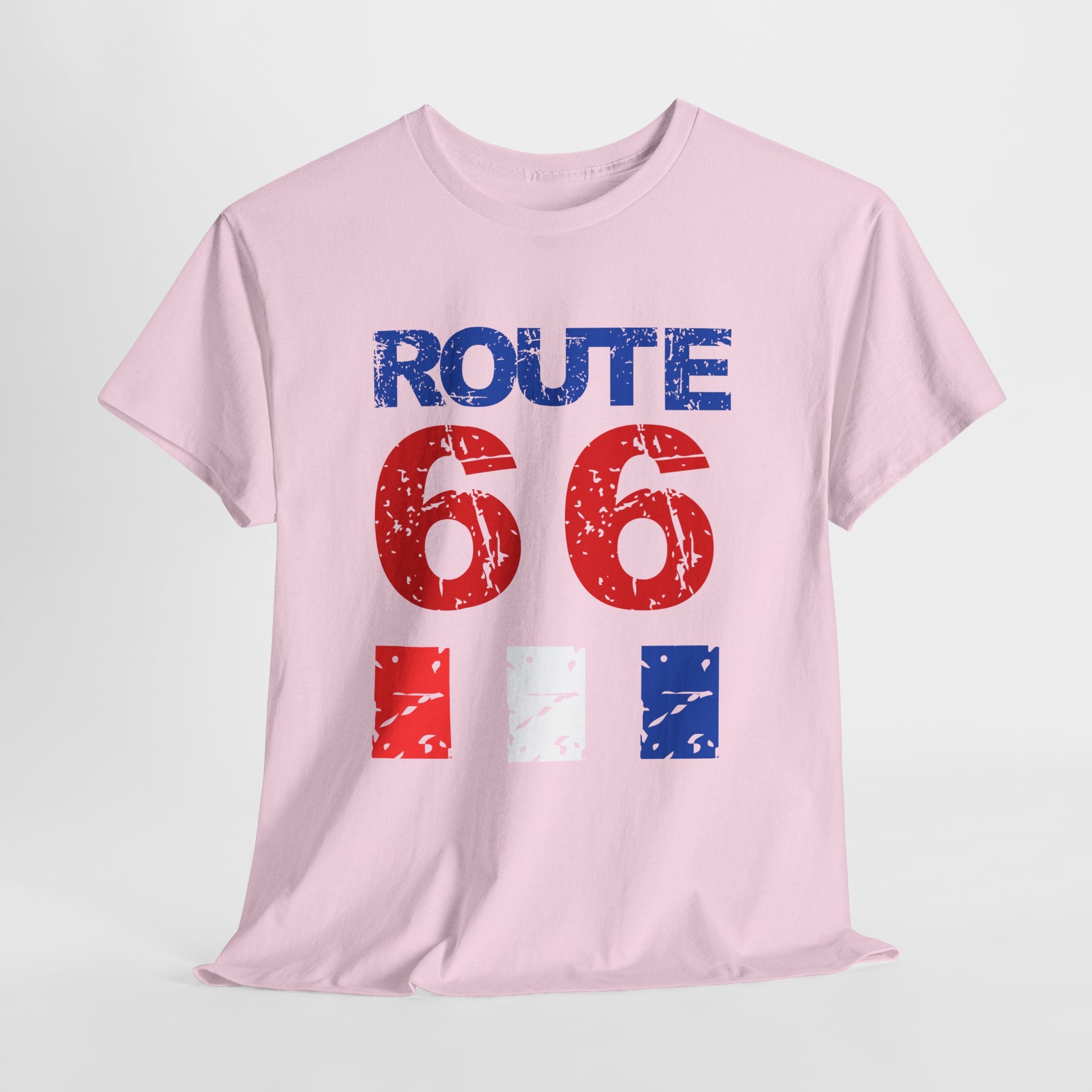 Route 66 Vintage Distressed  Unisex Heavy Cotton Tee — Americana Road Trip Shirt