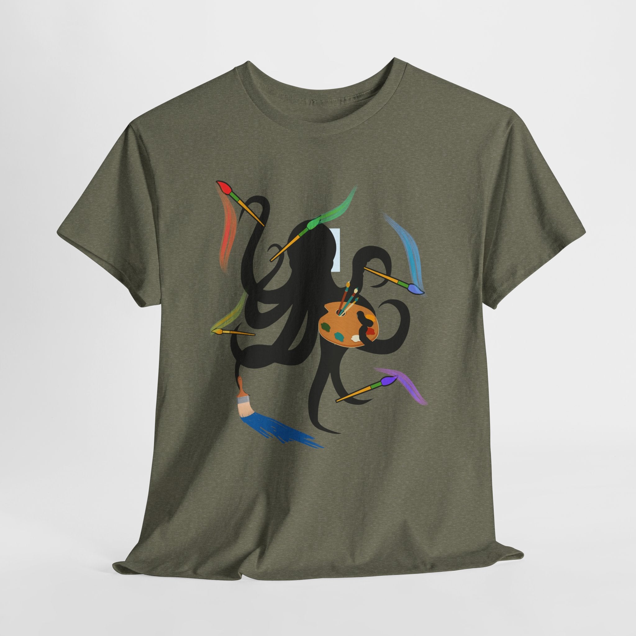 Fun Graphic Octopus Artist  Unisex Heavy Cotton T-Shirt — Colorful Octopus