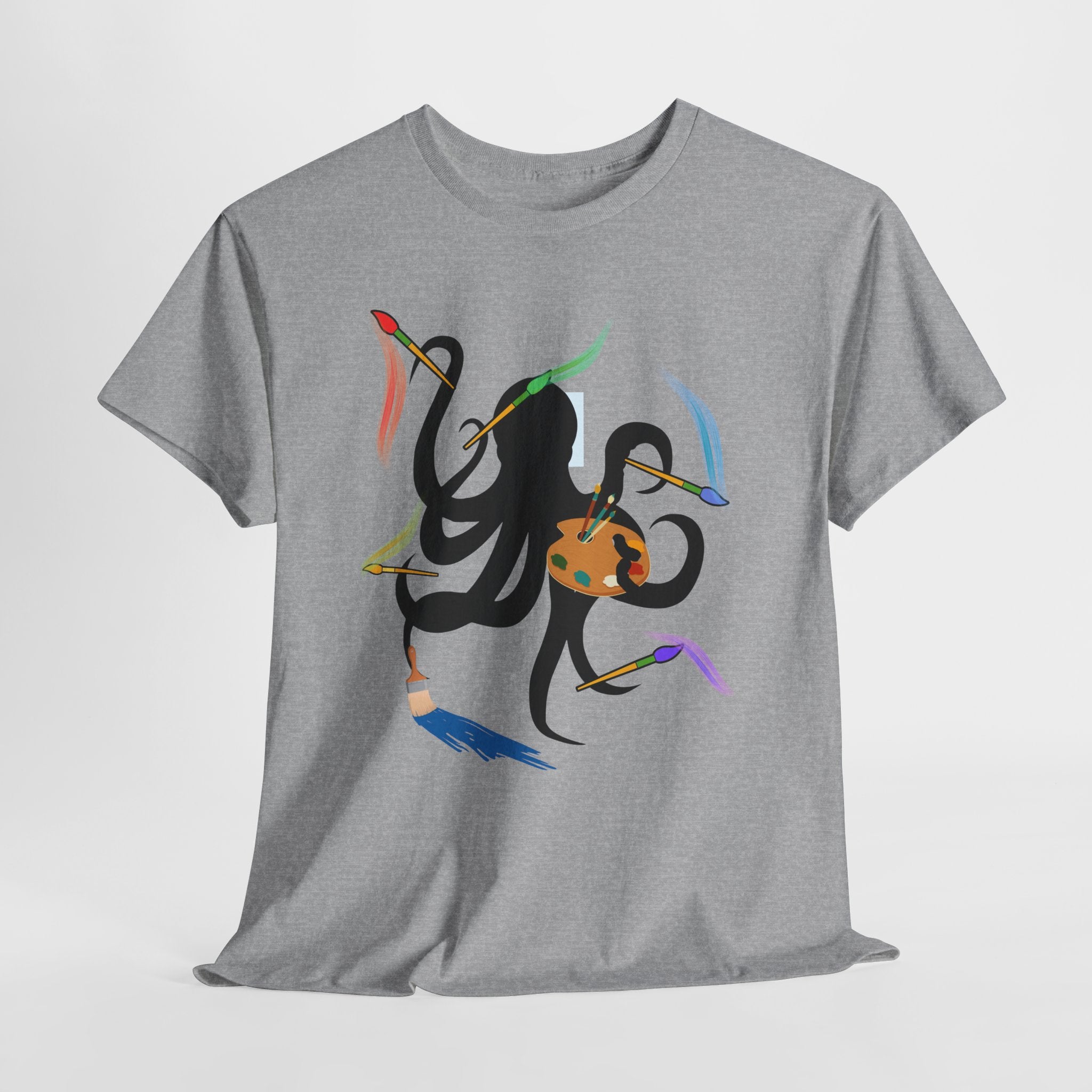 Fun Graphic Octopus Artist  Unisex Heavy Cotton T-Shirt — Colorful Octopus