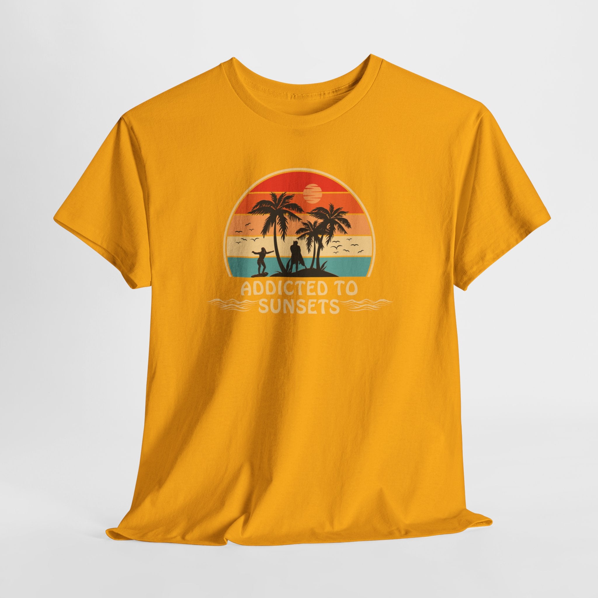 Fun Retro Style  Addicted to Sunset Unisex Tee Shirt  Casual Comfortable Cotton  Great Beach Style
