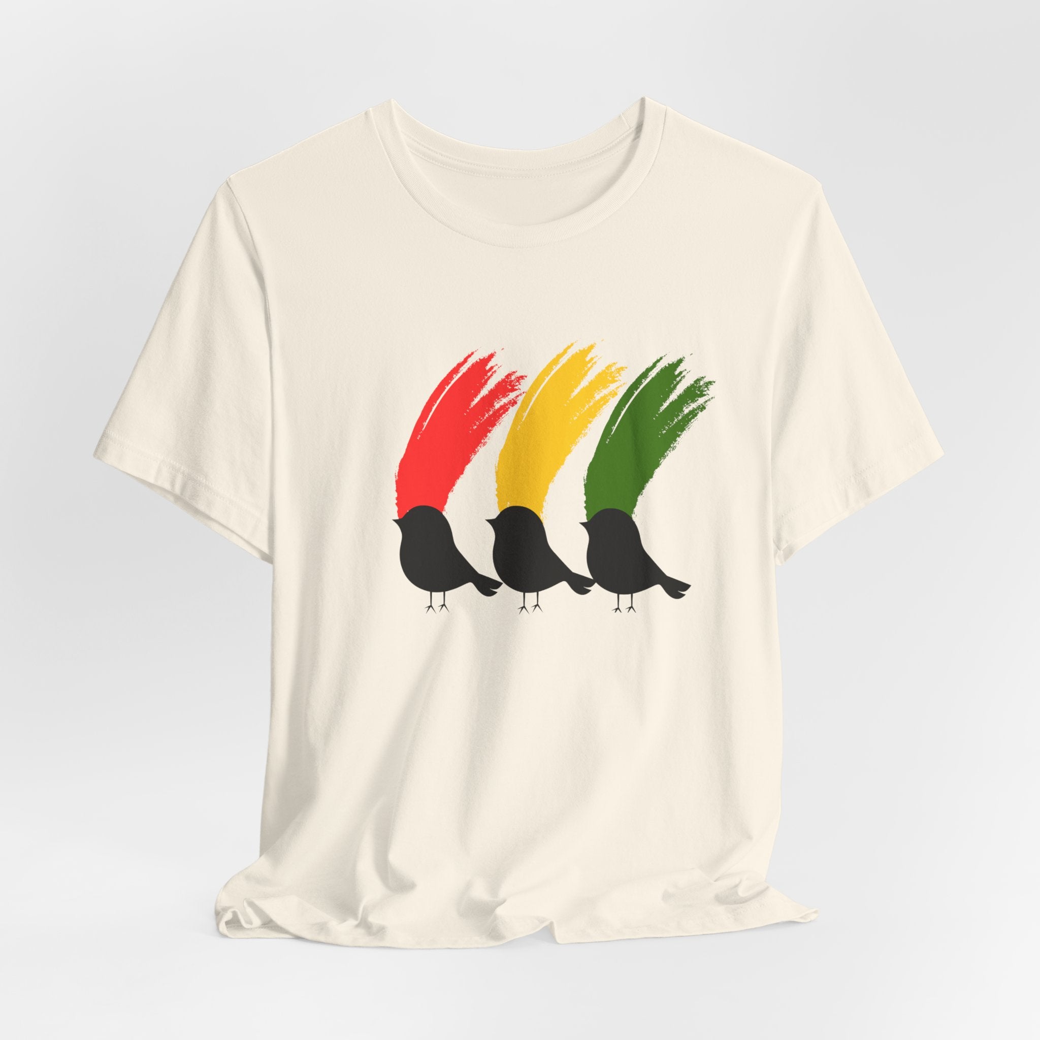 Rasta Three Little Birds Graphic Tee, Unisex T-Shirt for Music Lovers, Gift for Nature Enthusiasts, Summer Style, Eco-Friendly Wear