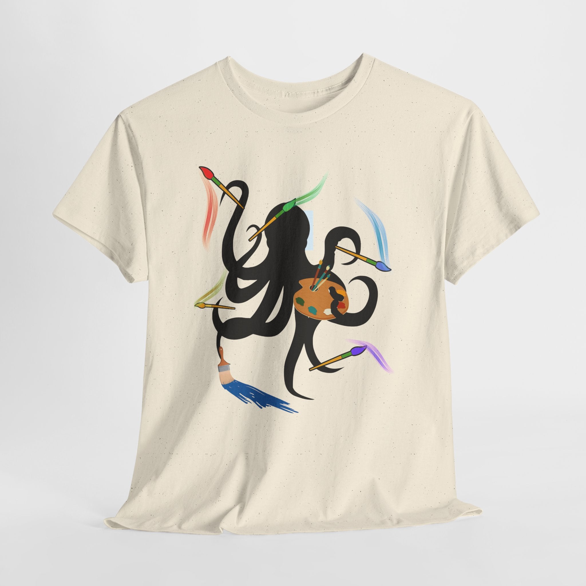 Fun Graphic Octopus Artist  Unisex Heavy Cotton T-Shirt — Colorful Octopus