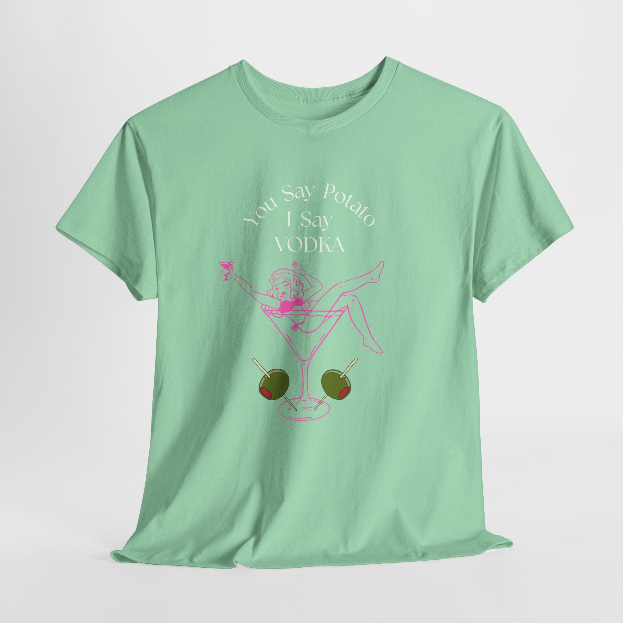 Fun Martini Girl Graphic Cocktail Culture Unisex Heavy Cotton Tee — Retro Pinup Cocktail T-Shirt