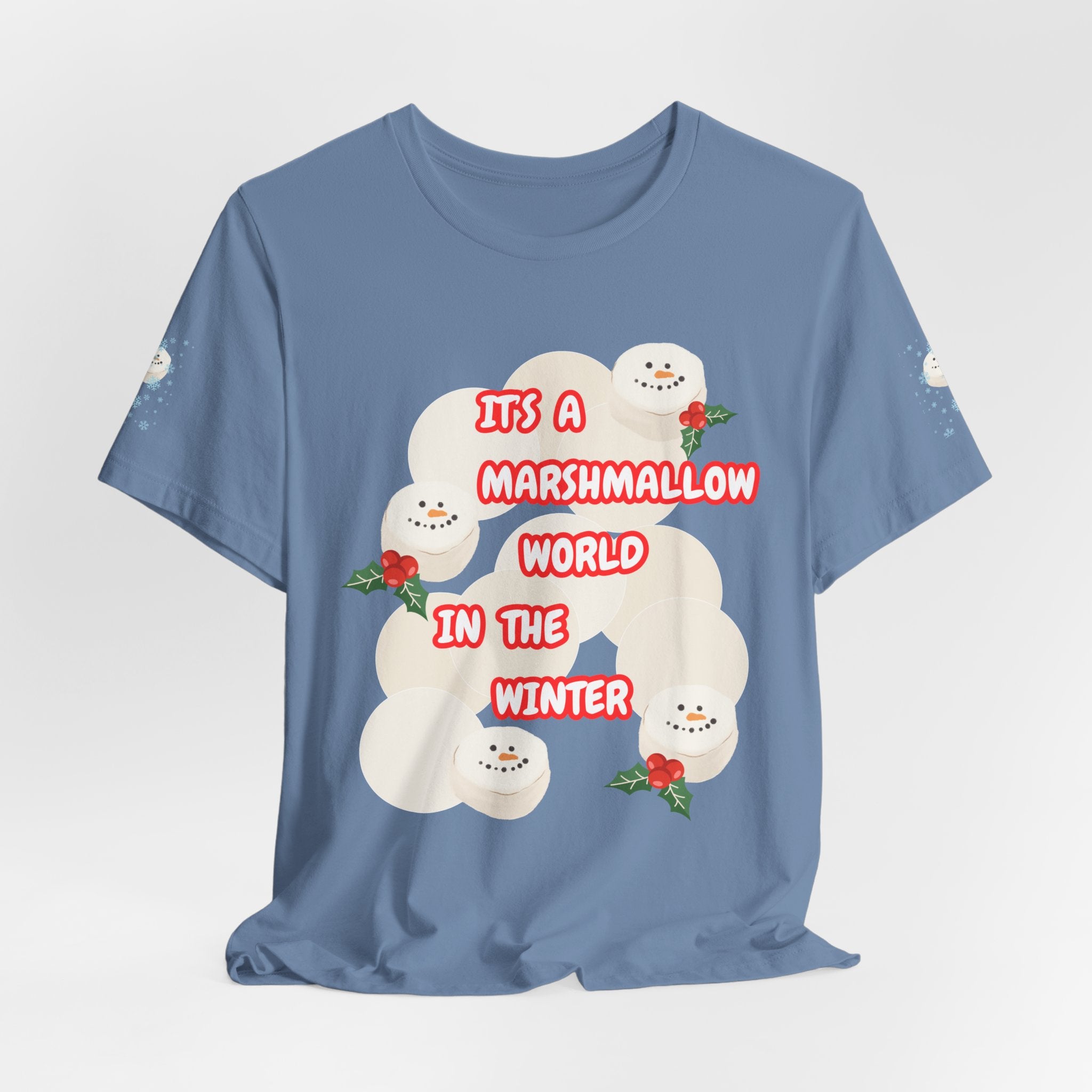 Fun Marshmallow World in the Winter  Unisex Heavy Cotton Tee —  "It’s a Marshmallow World in the Winter" Cute Holiday T-Shirt