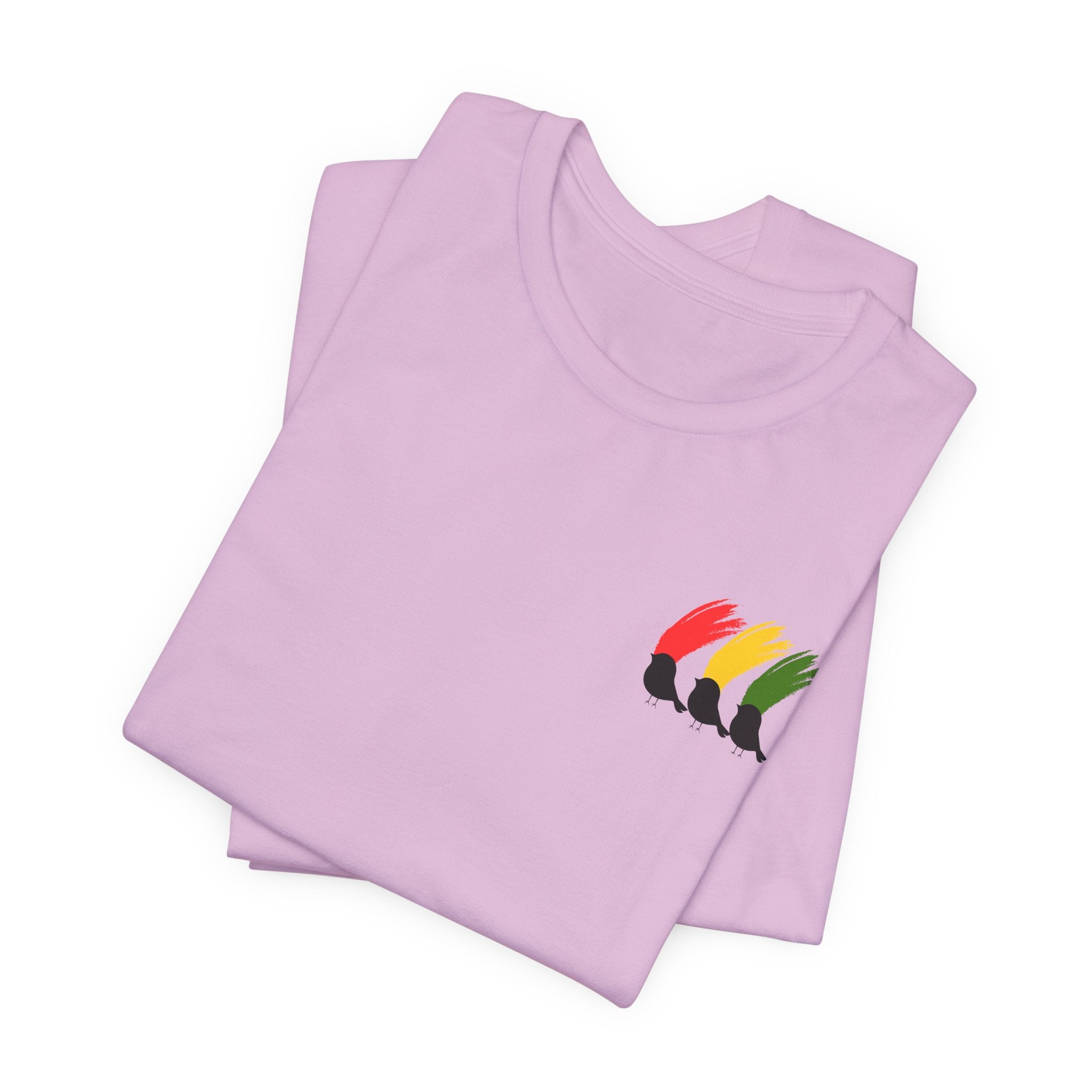 Colorful  Rasta Three Little Birds Unisex Jersey Tee with Vibrant Design, Casual Wear, Gift for Friends, Summer Fashion, Cozy Everyday Tee