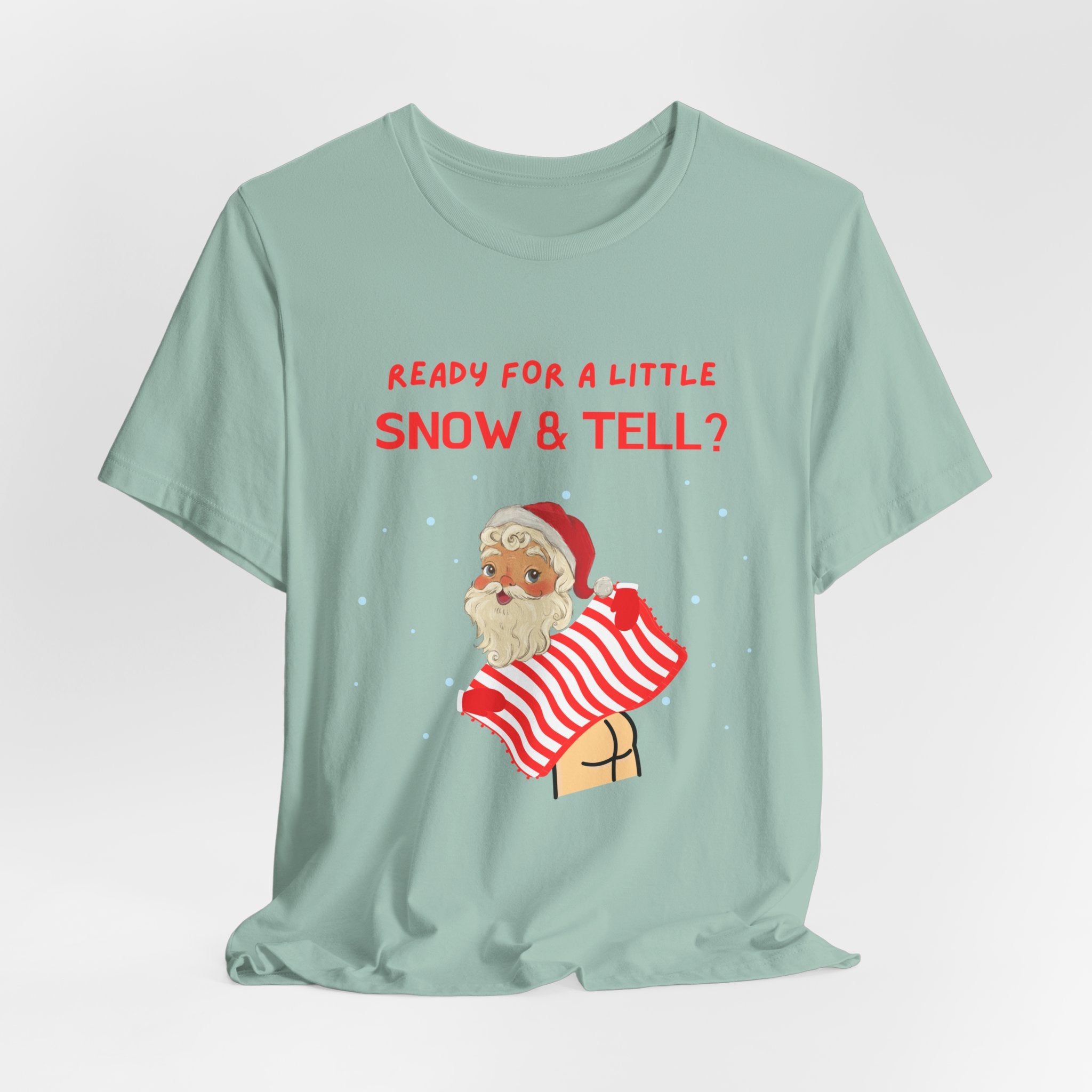 Funny but Naughty Vintage Santa  Unisex Heavy Cotton T-Shirt - "Ready for a Little Snow & Tell?" Christmas Tee
