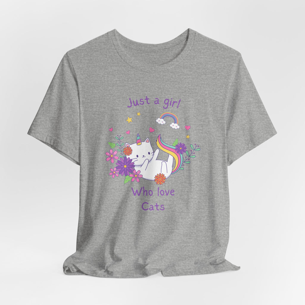 Unicorn Cat Lover Tee - Just a Girl Who Loves Cats, Cute T-Shirt, Gift for Cat Moms, Perfect for Birthdays and Casual Wear