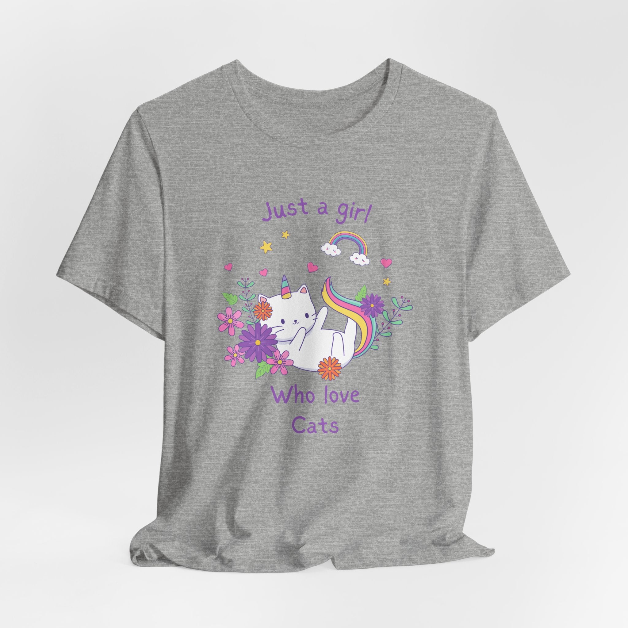 Unicorn Cat Lover Tee - Just a Girl Who Loves Cats, Cute T-Shirt, Gift for Cat Moms, Perfect for Birthdays and Casual Wear
