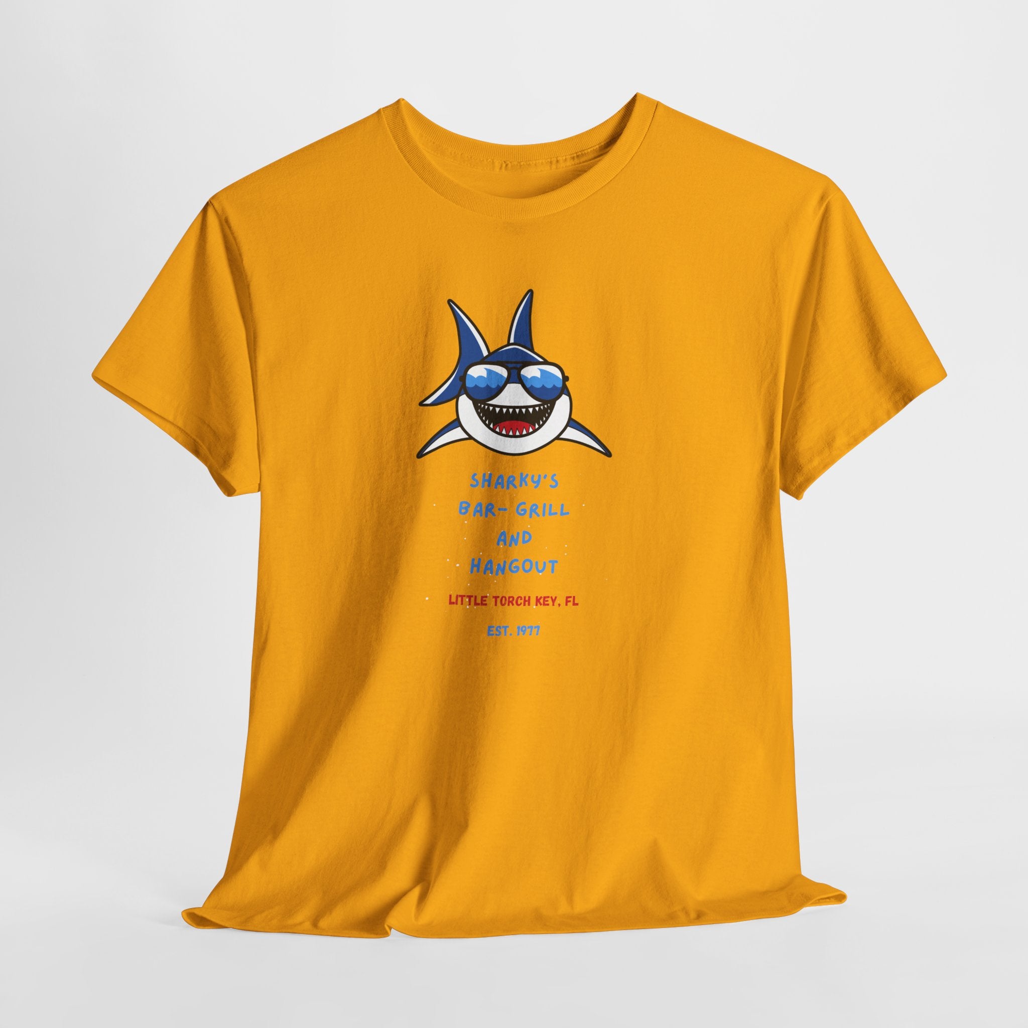 Unisex Cotton Tee - Sharky’s Hangout, in The FL. Keys Fun Graphic Tee, Summer Casual Wear, Beach Party Shirt, Gift for Ocean Lovers