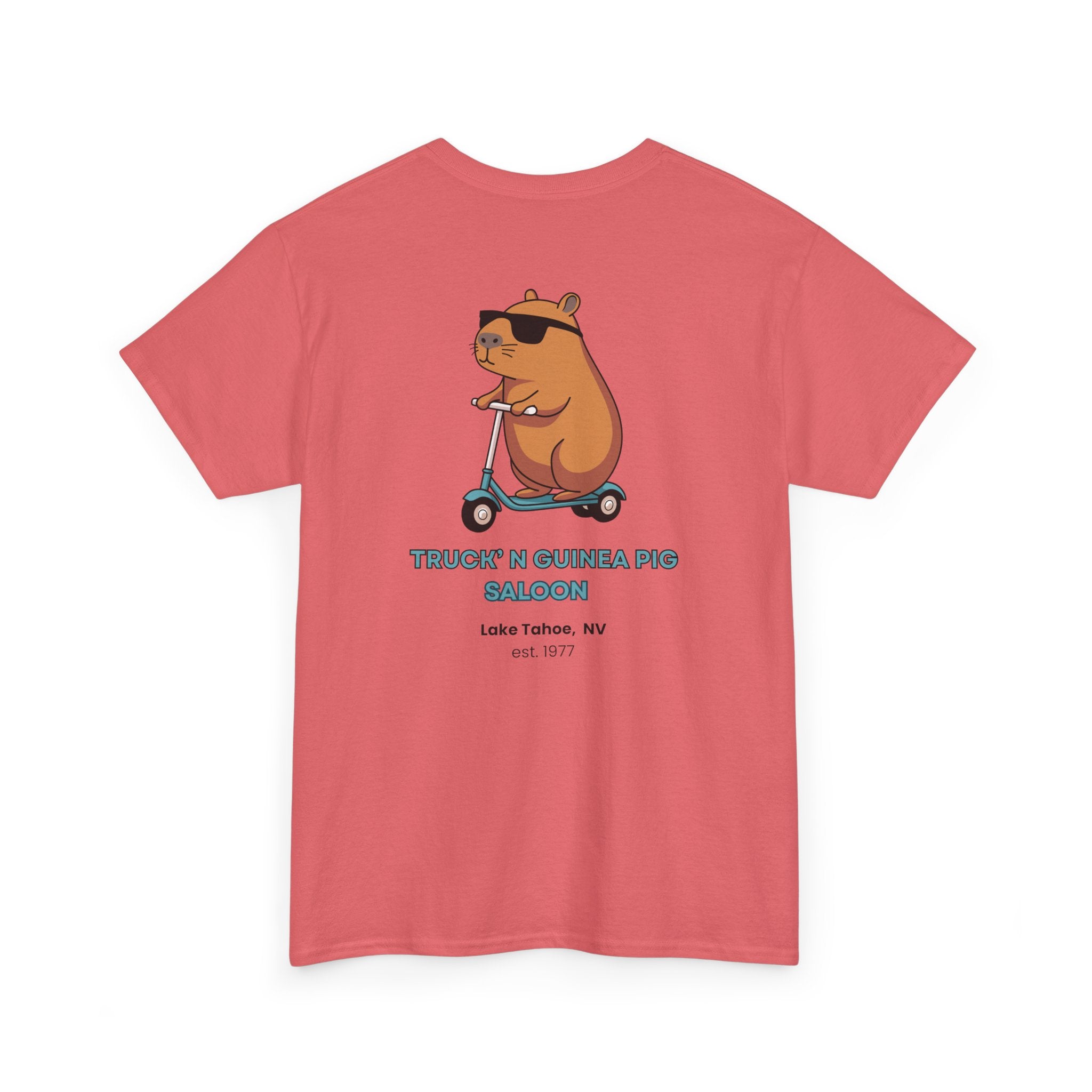 Cool Truck'n Guinea Pig  Lake Tahoe, NV (Back Design) Tee | Fun Unisex Heavy Cotton T-Shirt for Animal Lovers, Casual Wear, Gift for Birthdays, Summer Vibes, Pig Lovers