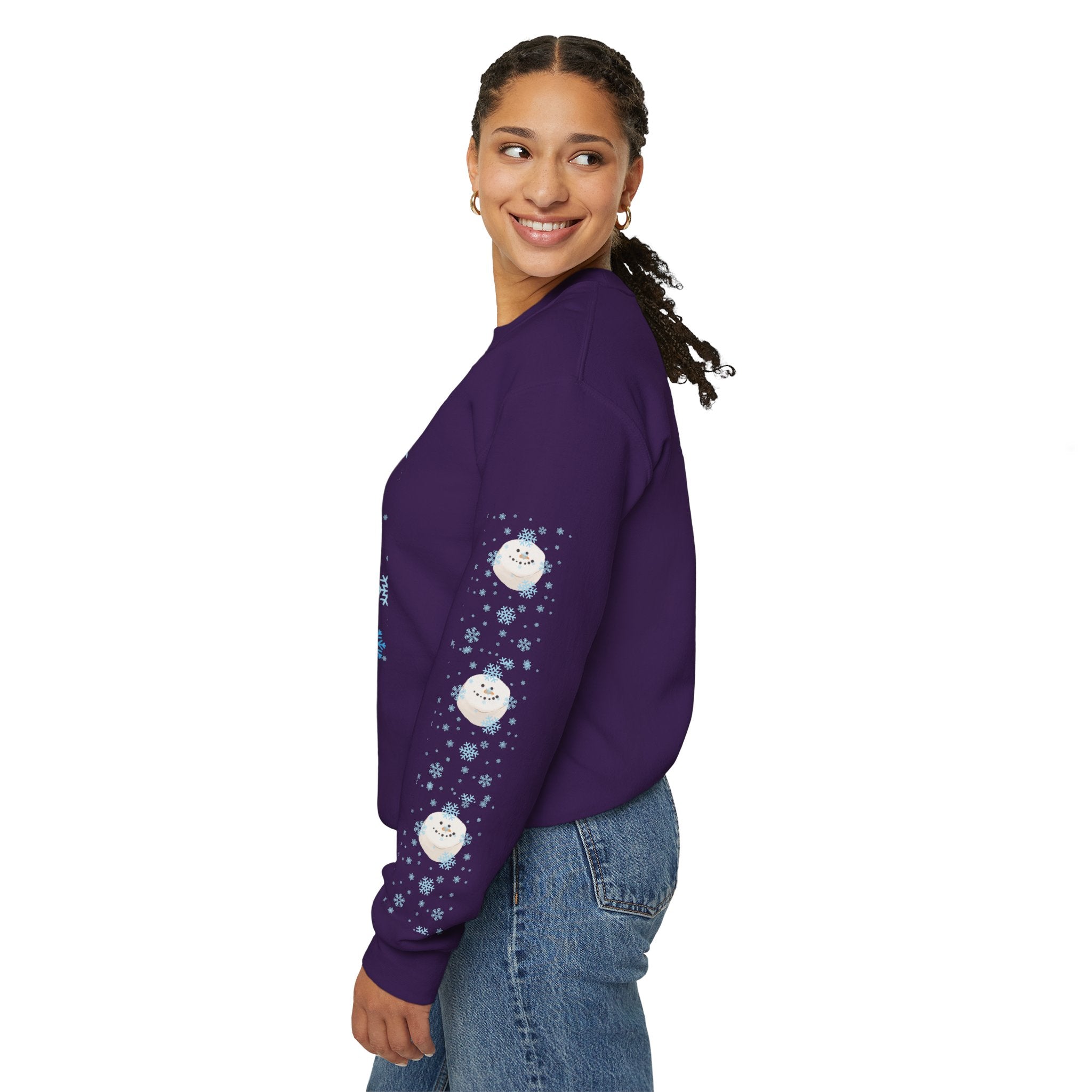 Happy Dog Lover Holiday "Walkin' In A Winter Wonderland" Unisex Crewneck Sweatshirt with Side Arm Embellishments