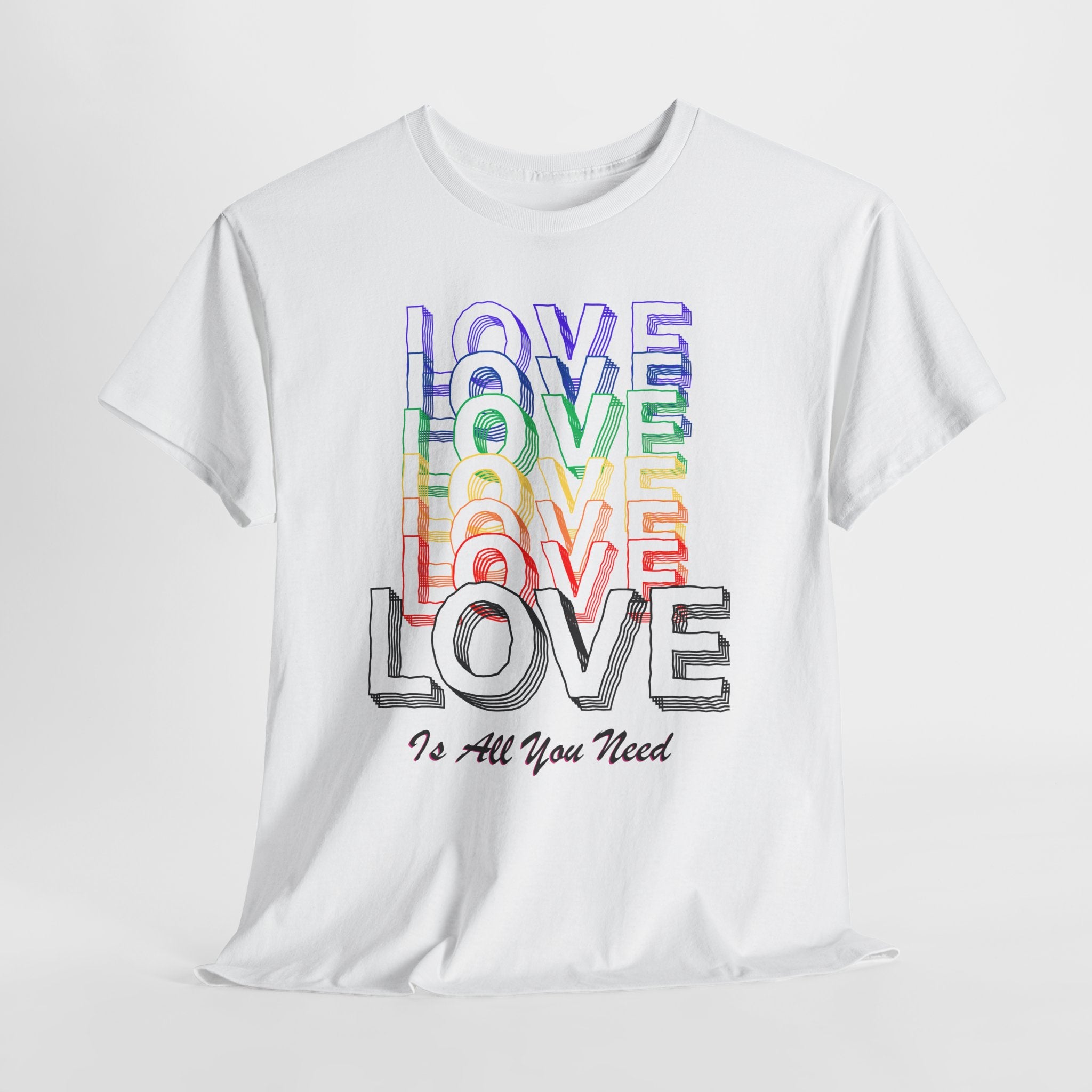 Love Rainbow Graphic  Unisex Heavy Cotton Tee — "Love Is All You Need" Casual Pride T-Shirt