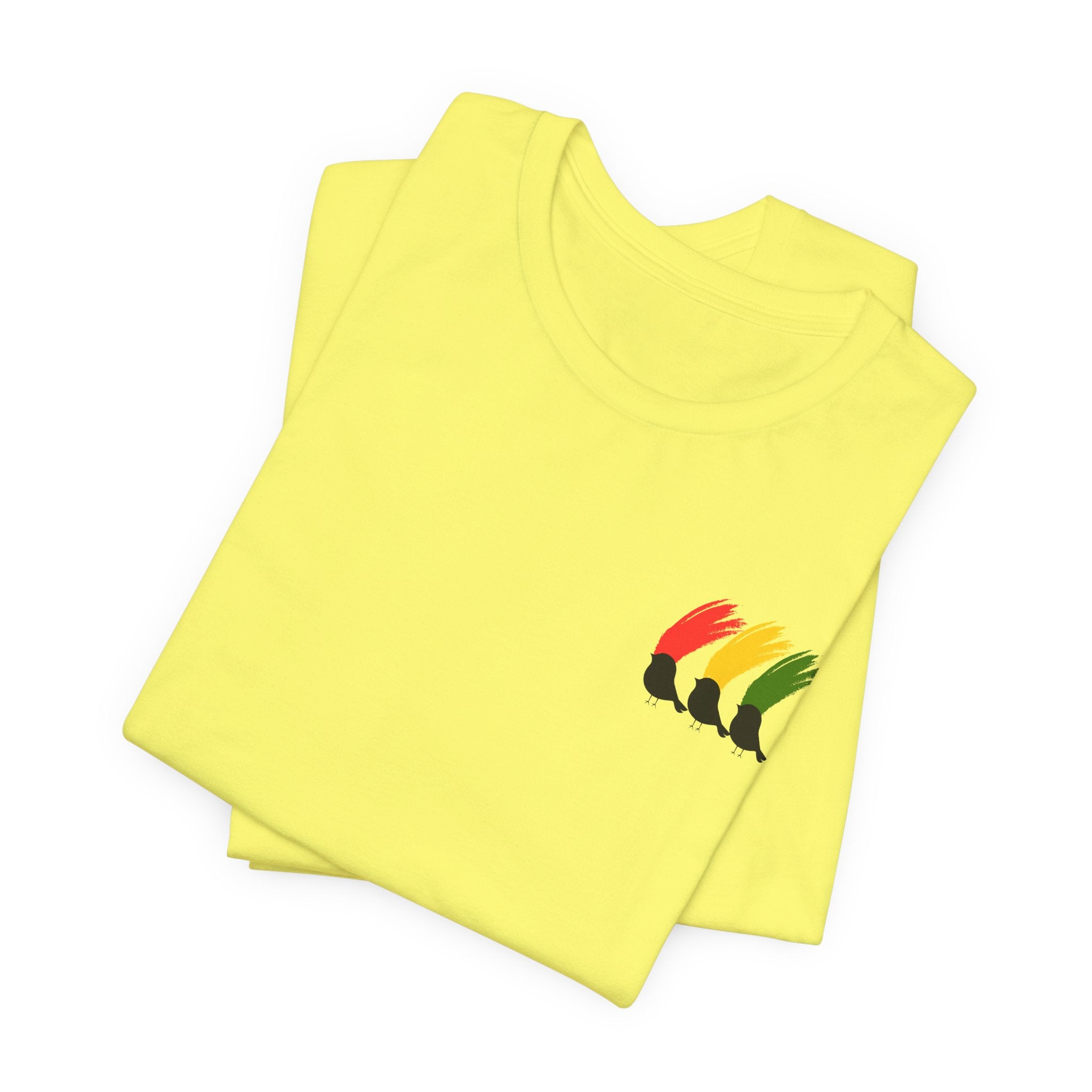 Colorful  Rasta Three Little Birds Unisex Jersey Tee with Vibrant Design, Casual Wear, Gift for Friends, Summer Fashion, Cozy Everyday Tee