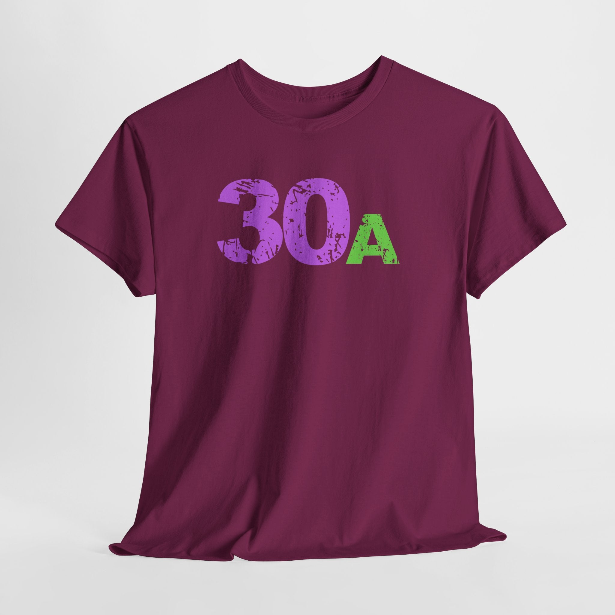 Fun Beachy 30A Beach  Unisex Heavy Cotton Tee — Distressed Purple & Green Graphic Emerald Coast Highway T‑Shirt