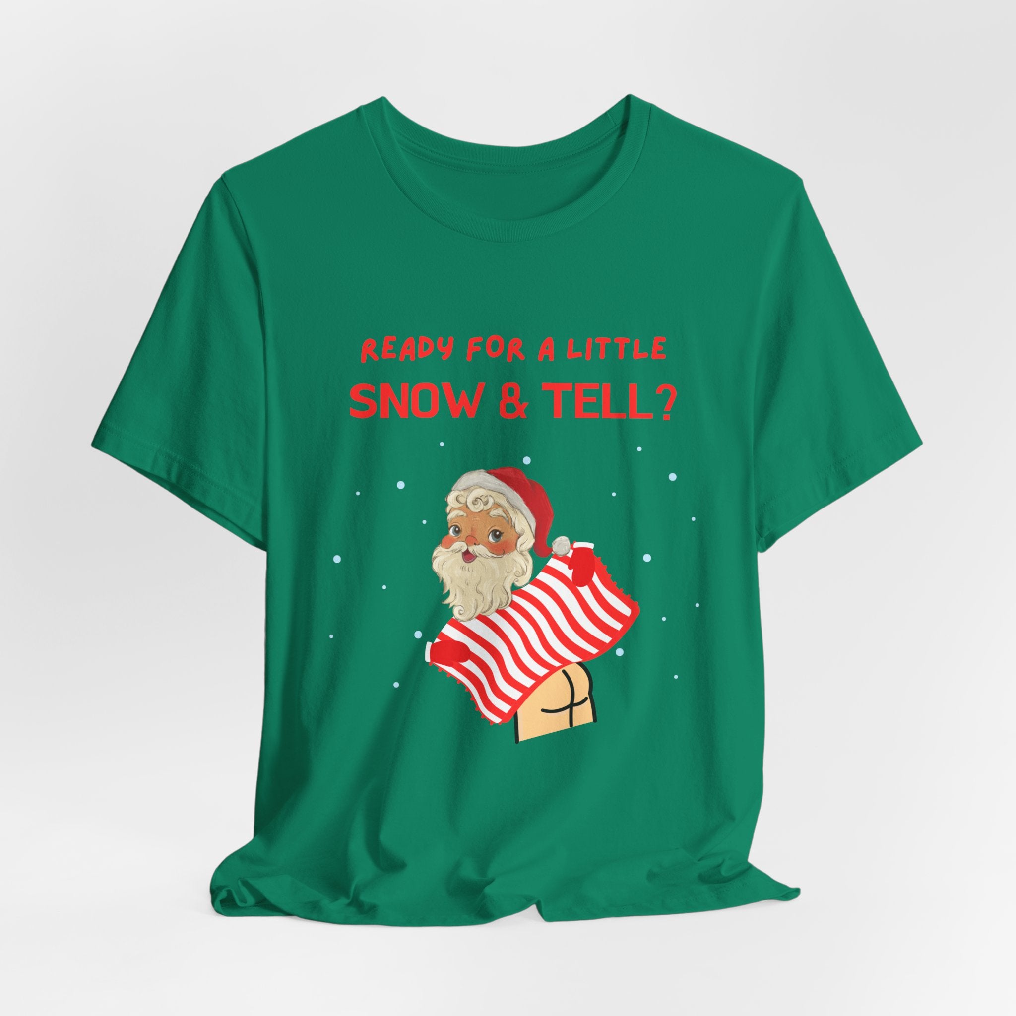 Funny but Naughty Vintage Santa  Unisex Heavy Cotton T-Shirt - "Ready for a Little Snow & Tell?" Christmas Tee