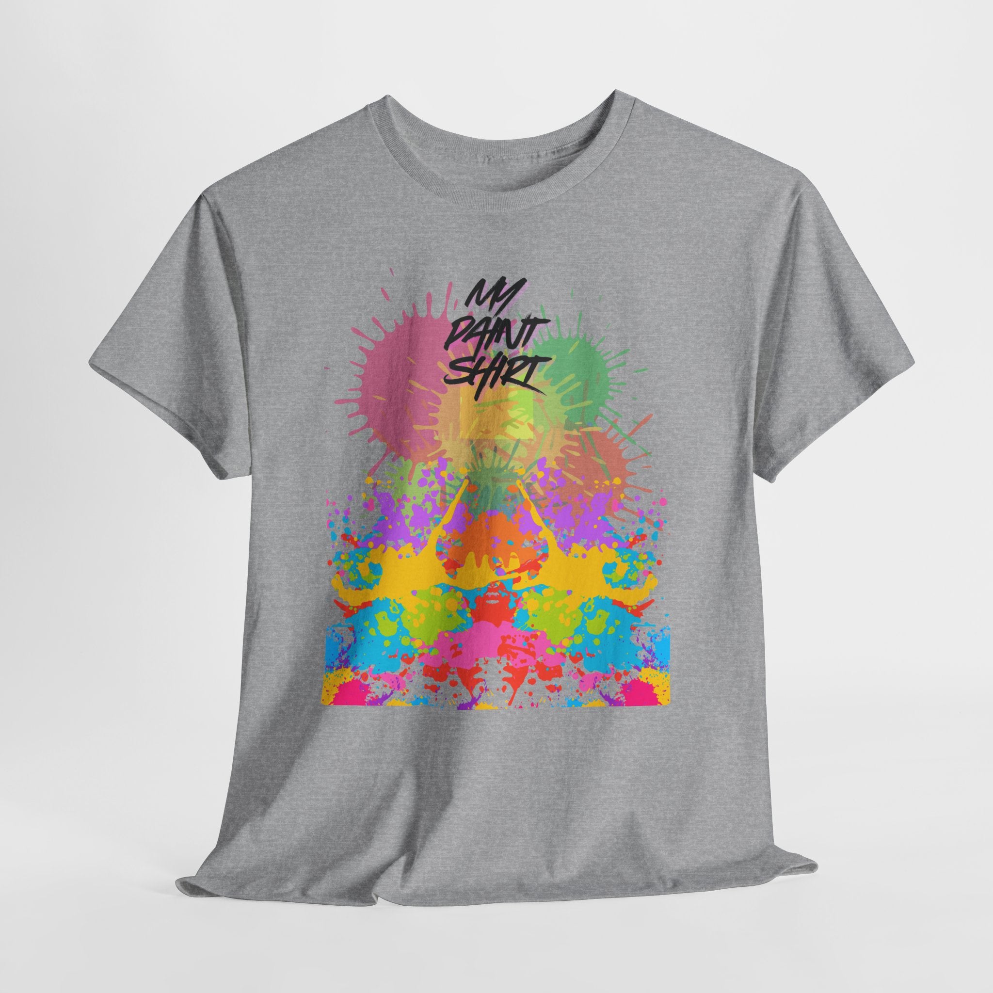 Fun Paint Splash Unisex Heavy Cotton T-Shirt — Colorful 'MY PAINT SHIRT' Perfect for the Artist in the Family