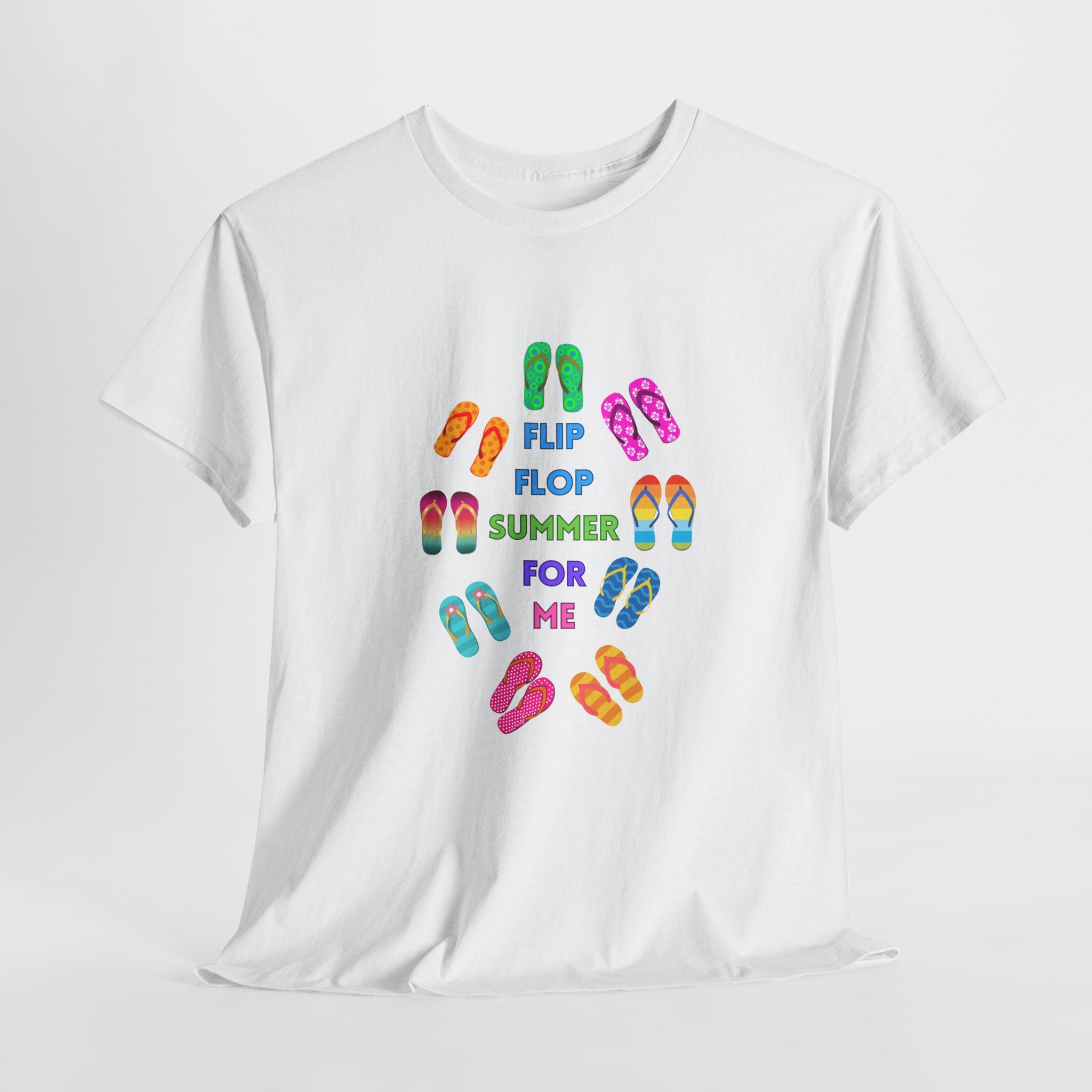 Colorful Flip Flop Summer Unisex Heavy Cotton Tee, Summer Shirt, Beachwear, Vacation Gift, Cute Graphic Tee