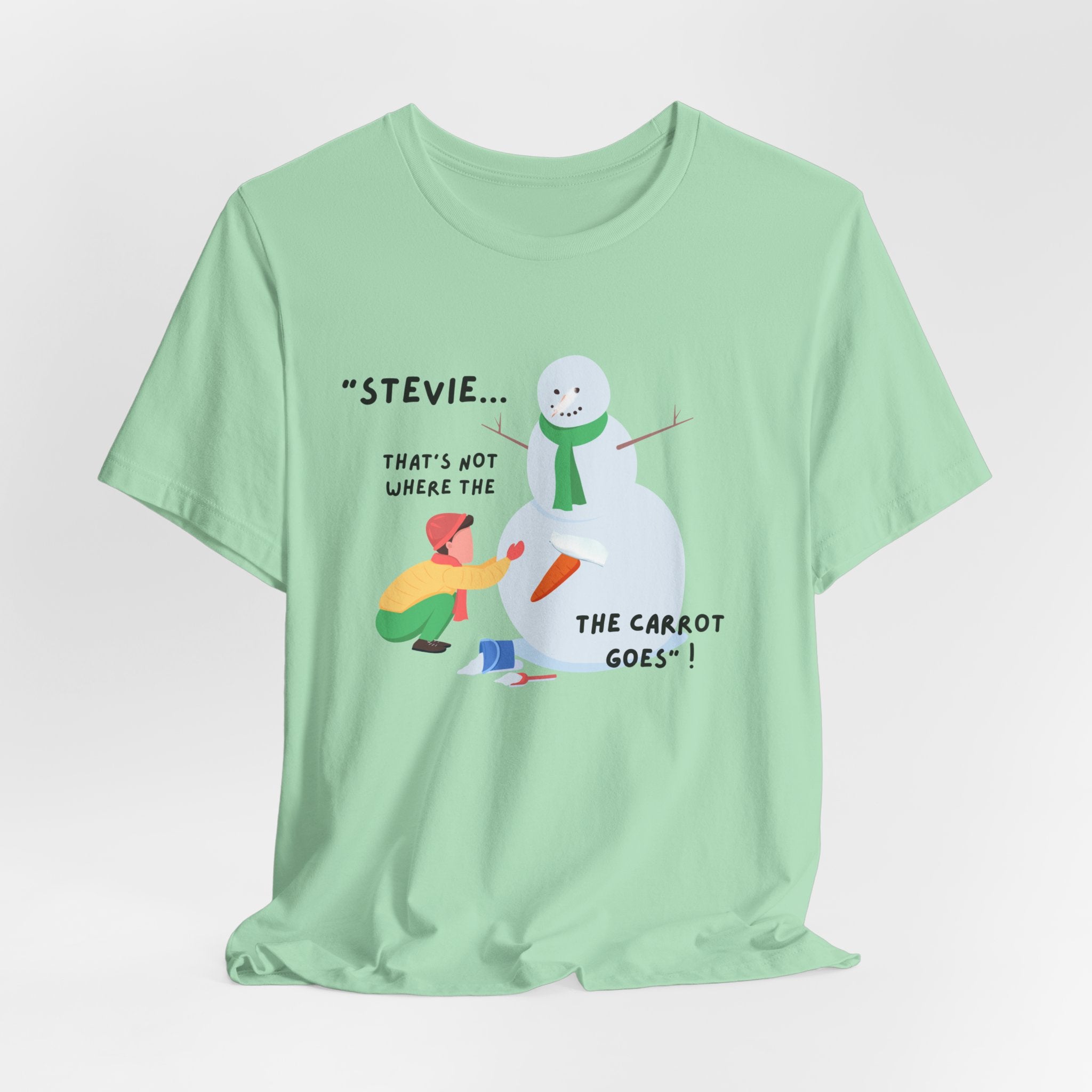 Funny Stevie Snowman Tee – Funny "That's Not Where the Carrot Goes" Graphic Unisex Heavy Cotton Holiday T-Shirt