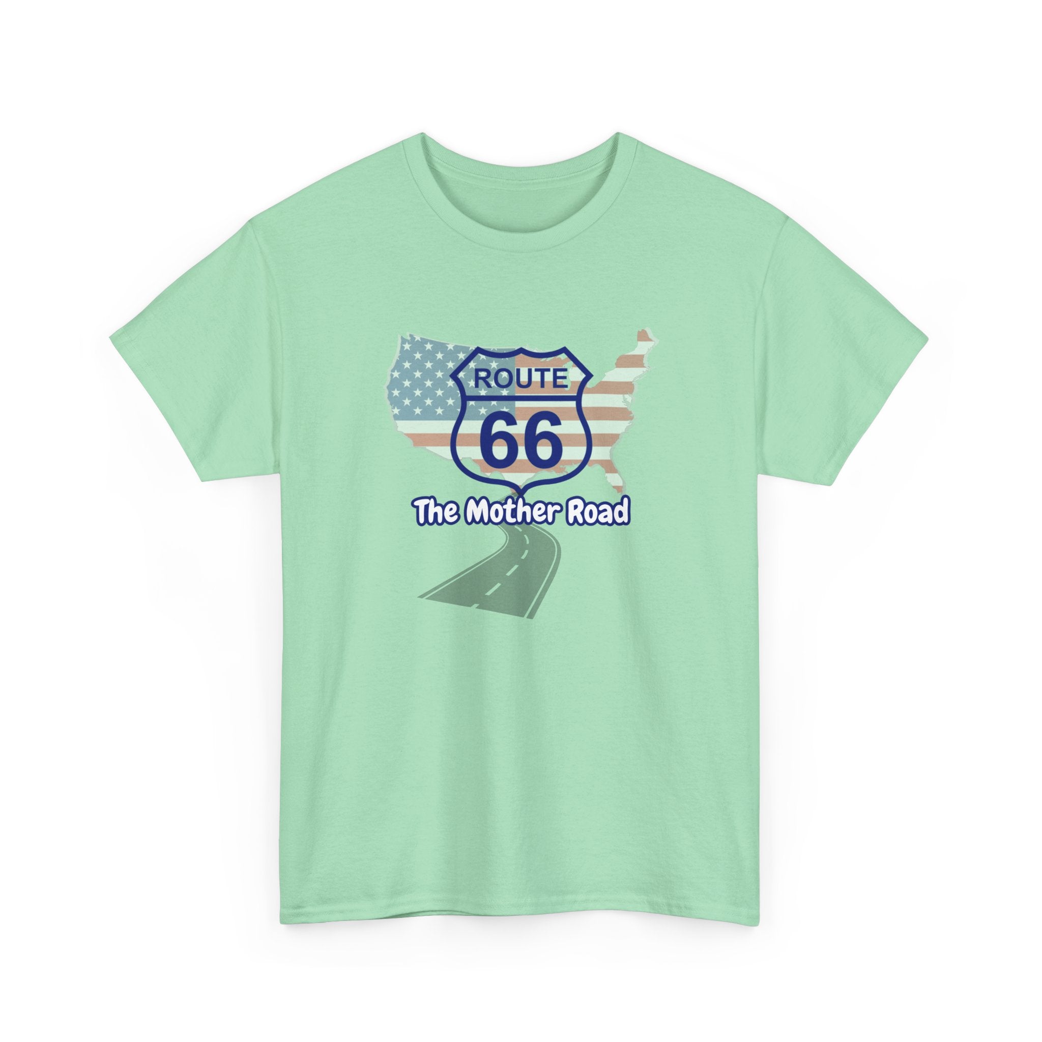 US Route 66 The Mother Road Unisex Heavy Cotton Tee - Vintage Americana T-Shirt, Travel Shirt, Road Trip Gift, USA Route Apparel, Fun Summer Wear