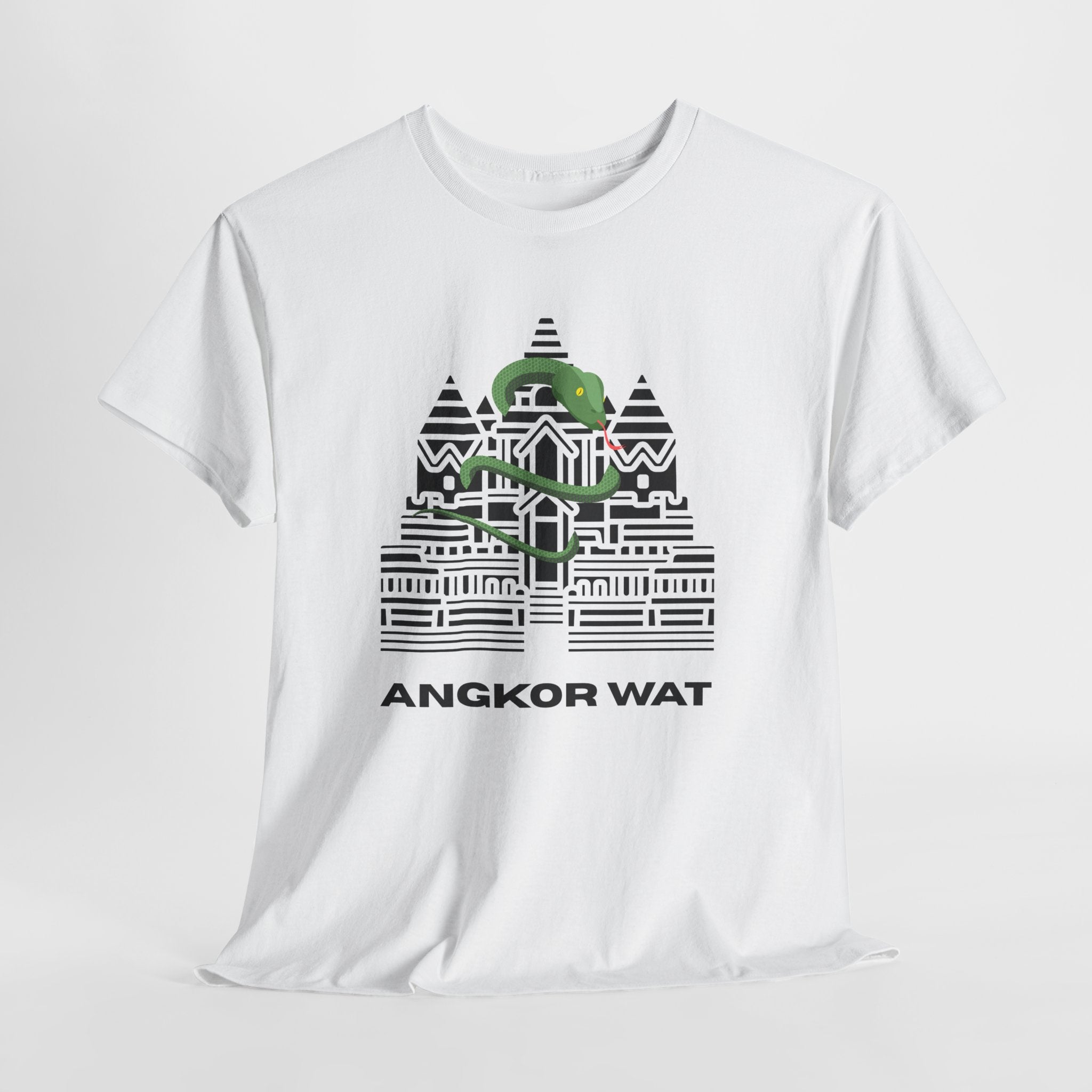 Fun and Quirky Angkor Wat Graphic  Unisex Heavy Cotton Tee — Minimalist Temple Illustration T-Shirt