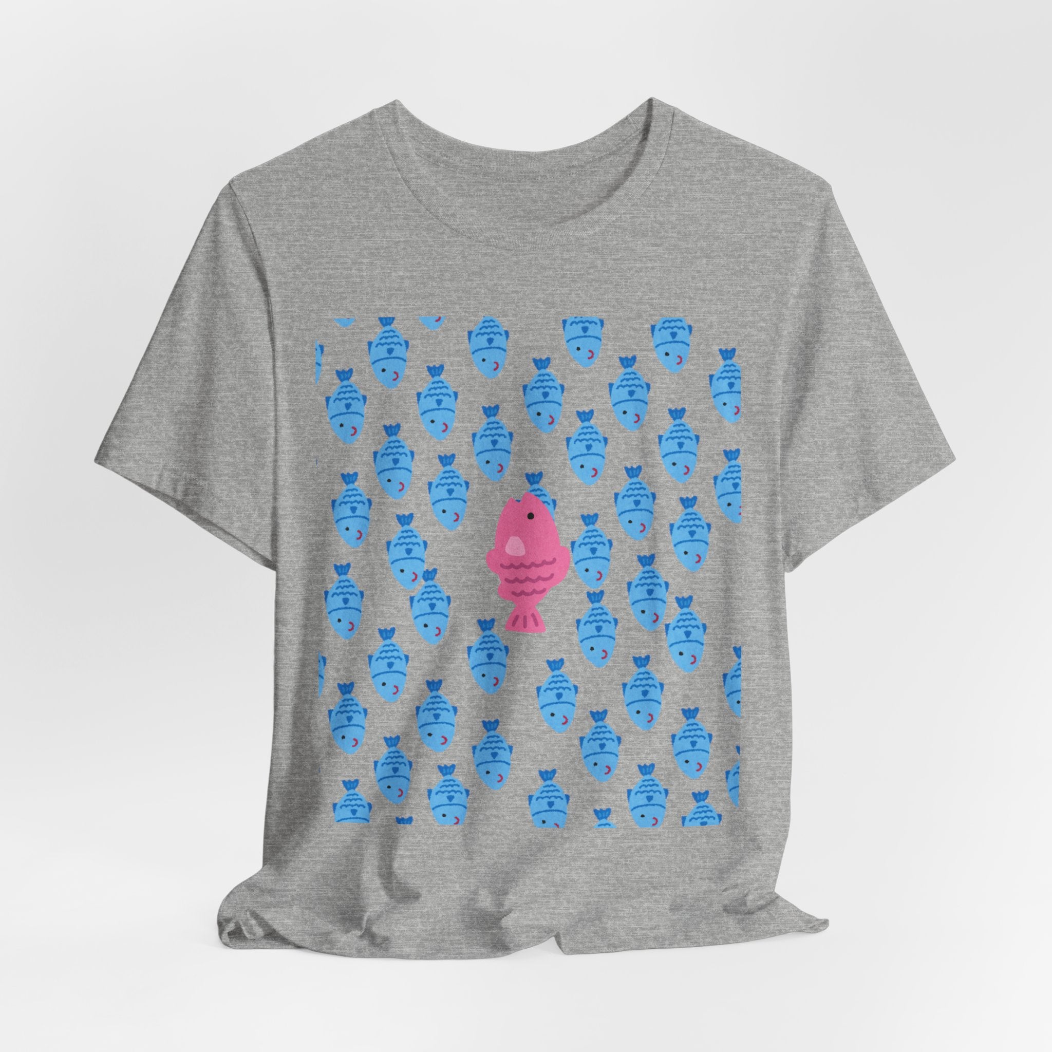 Swim Your Own Course Graphic Unisex Heavy Cotton Tee  Proud to Be Different Pink Fish Among Blue Fish T- Shirt