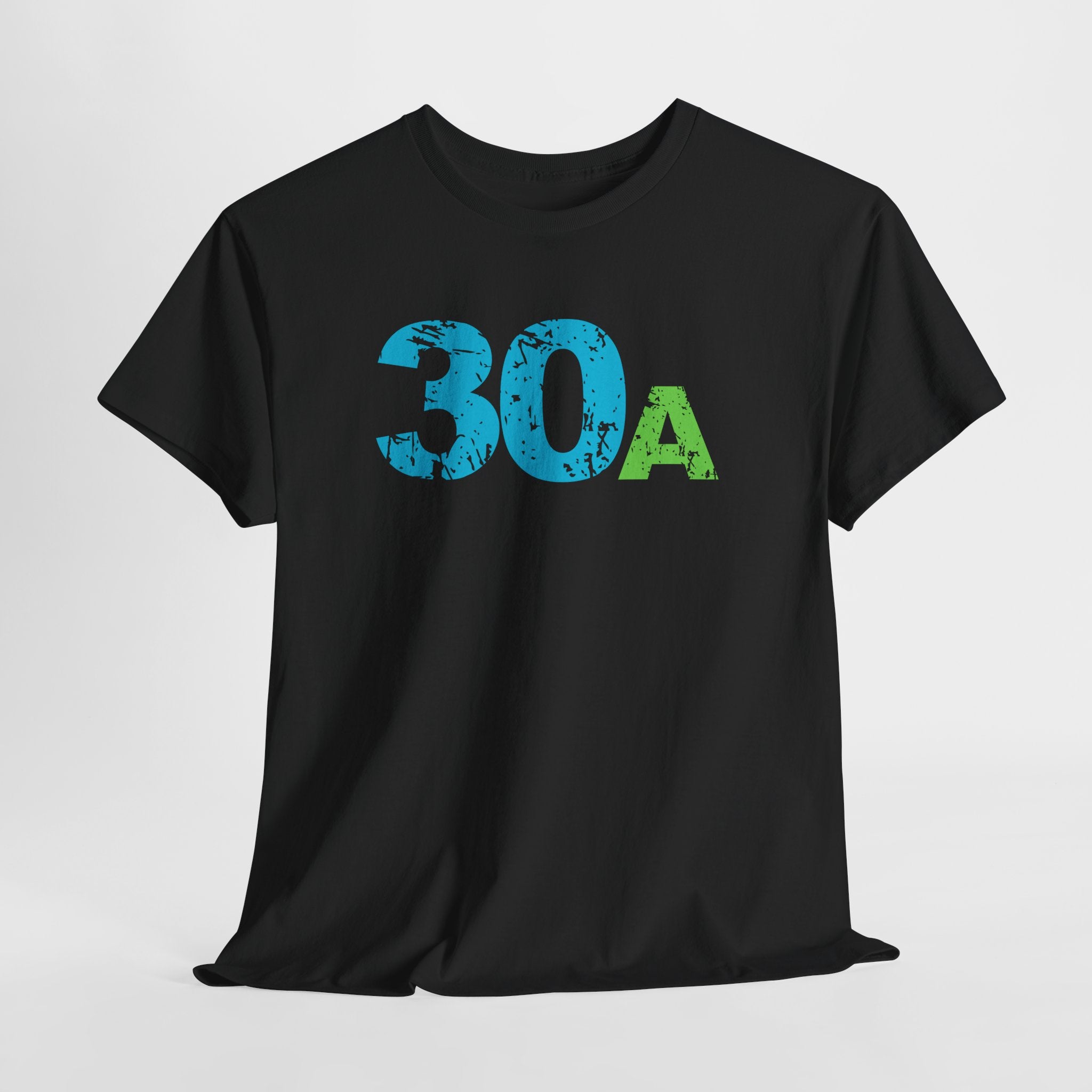 Graphic 30A Beach Unisex Heavy Cotton T-Shirt — Emerald Coast Tee with Blue & Green Distressed Logo