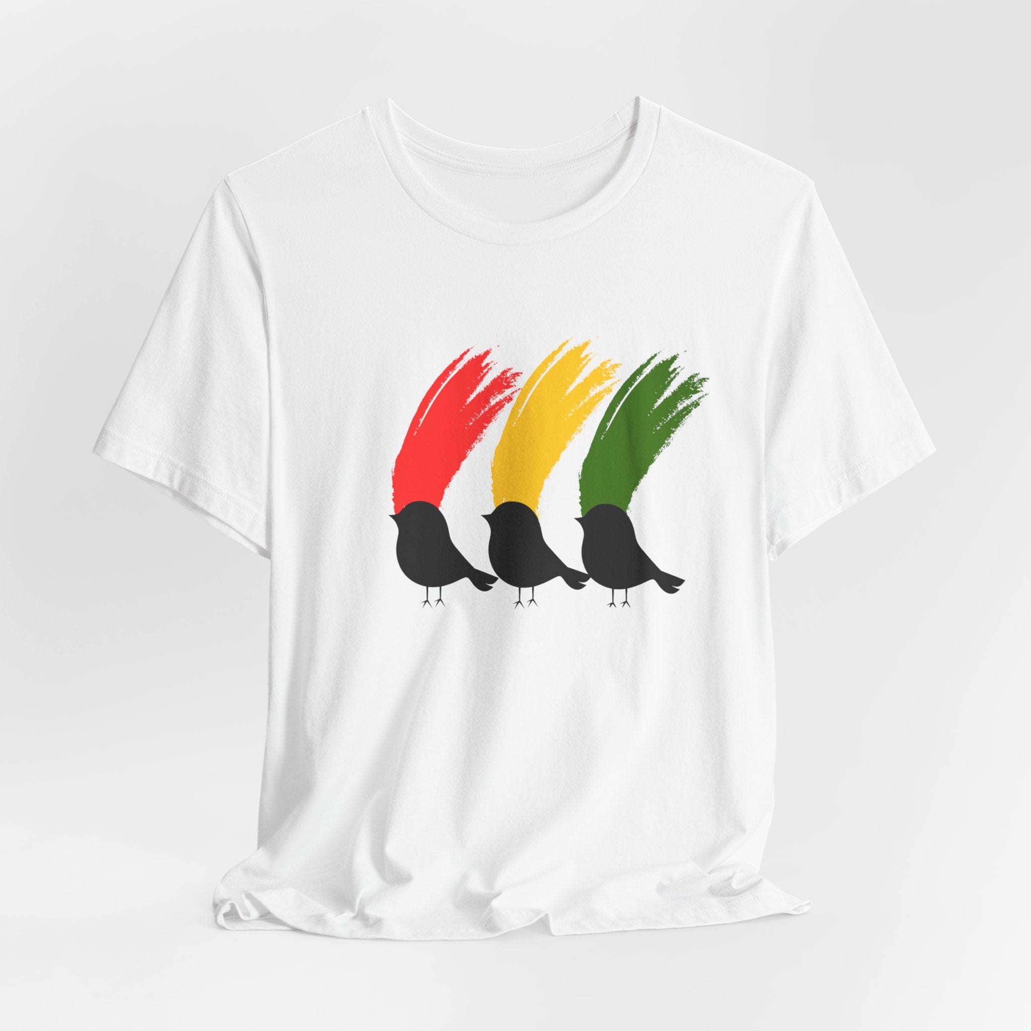 Rasta Three Little Birds Graphic Tee, Unisex T-Shirt for Music Lovers, Gift for Nature Enthusiasts, Summer Style, Eco-Friendly Wear