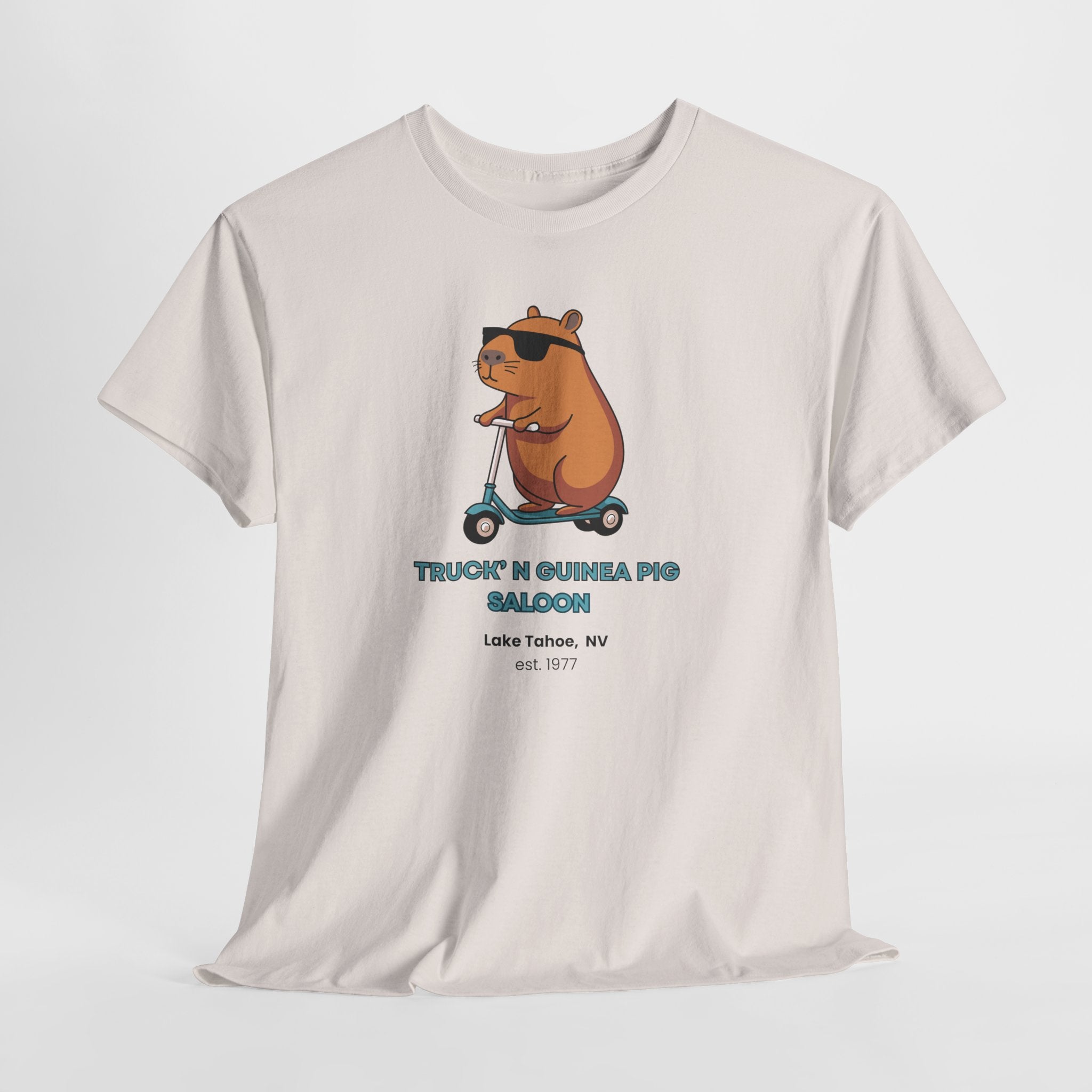 Must see The Truck'n Guinea Pig in Lake Tahoe Tee, Fun Unisex Graphic T-Shirt, Trendy Casual Wear, Gift for Animal Lovers, Summer Festival Outfit