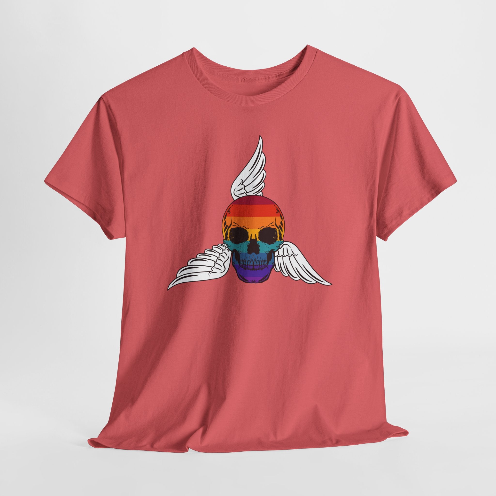 Graphic Rainbow Winged Skull Unisex Heavy Cotton T-Shirt — Edgy Pride Skull Tee for LGBTQIA+ Events & Festivals