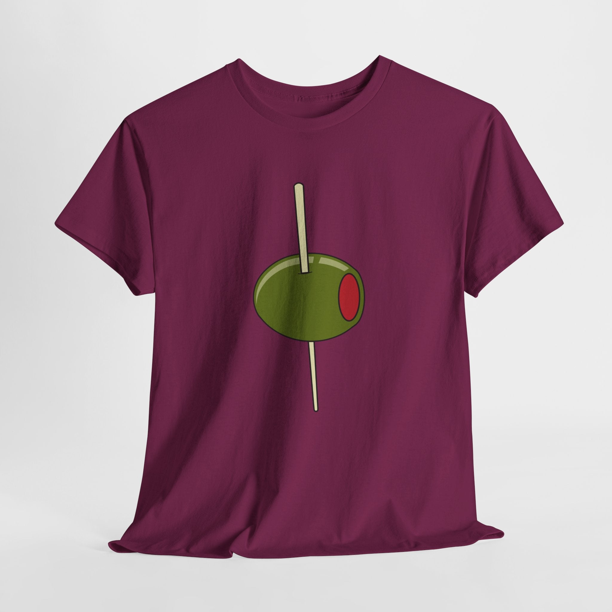 Contemporary Graphic Cocktail Olive on a Pick Unisex Heavy Cotton T-Shirt — Retro Martini Cocktail Graphic Tee