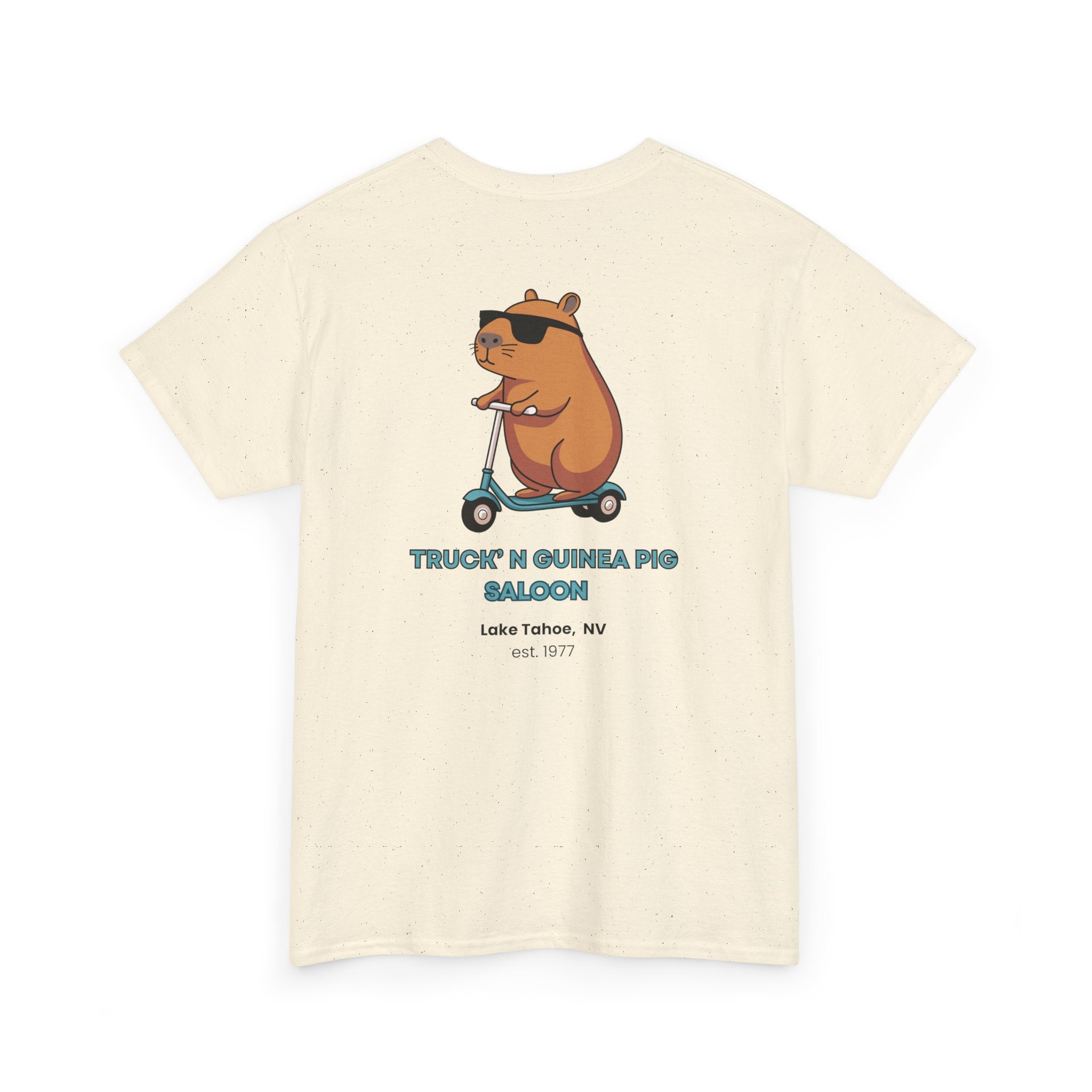 Cool Truck'n Guinea Pig  Lake Tahoe, NV (Back Design) Tee | Fun Unisex Heavy Cotton T-Shirt for Animal Lovers, Casual Wear, Gift for Birthdays, Summer Vibes, Pig Lovers