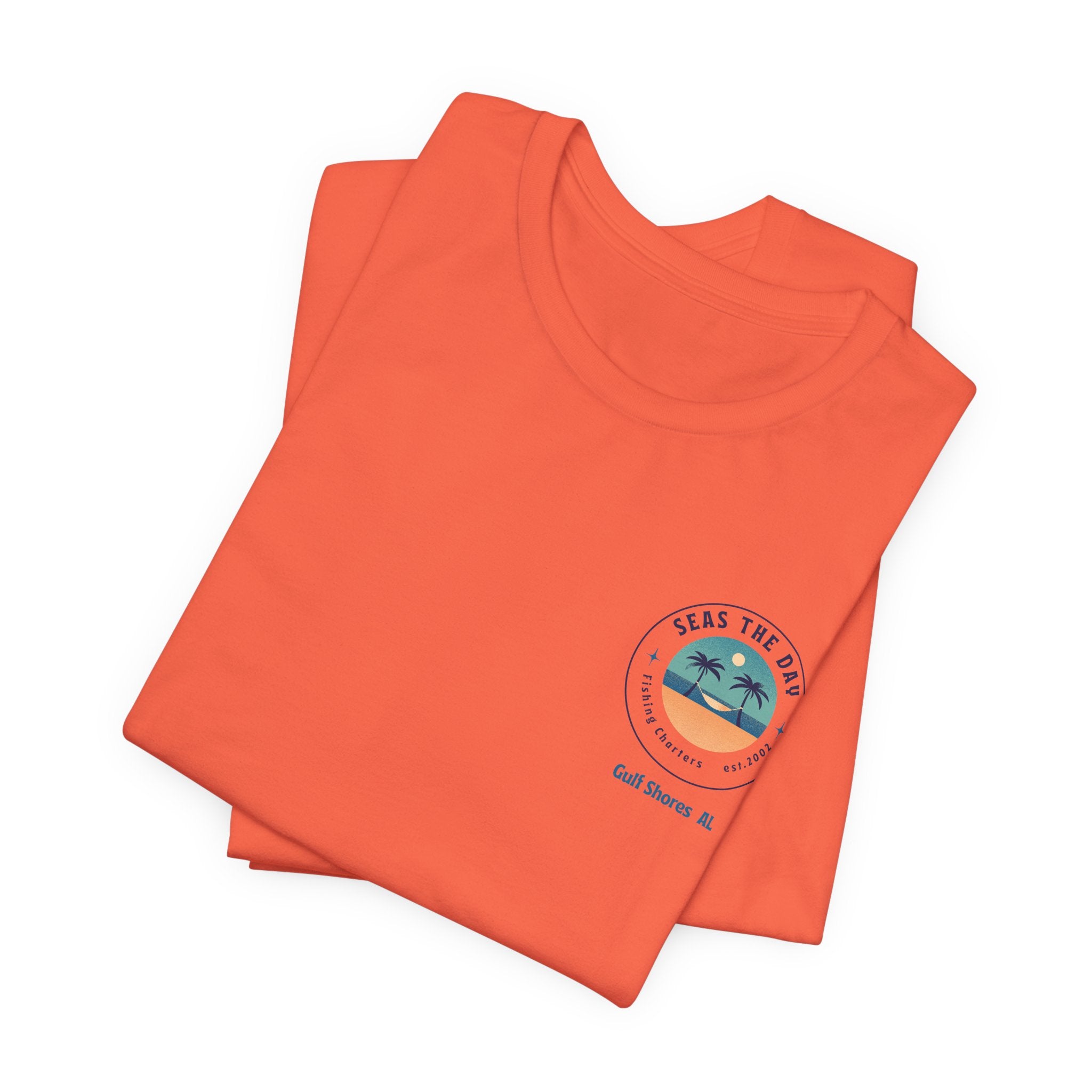 Beachy Vibes with Seas The Day Charter Fishing in Gulf Shores, AL  Unisex Jersey Tee, Casual T-Shirt, Vacation Shirt, Summer Apparel, Gift for Ocean Lovers